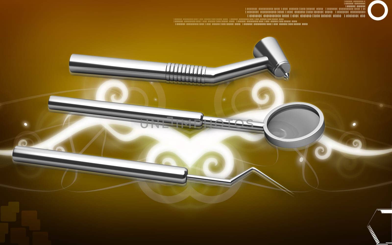 Digital illustration of Dental equipment in colour background