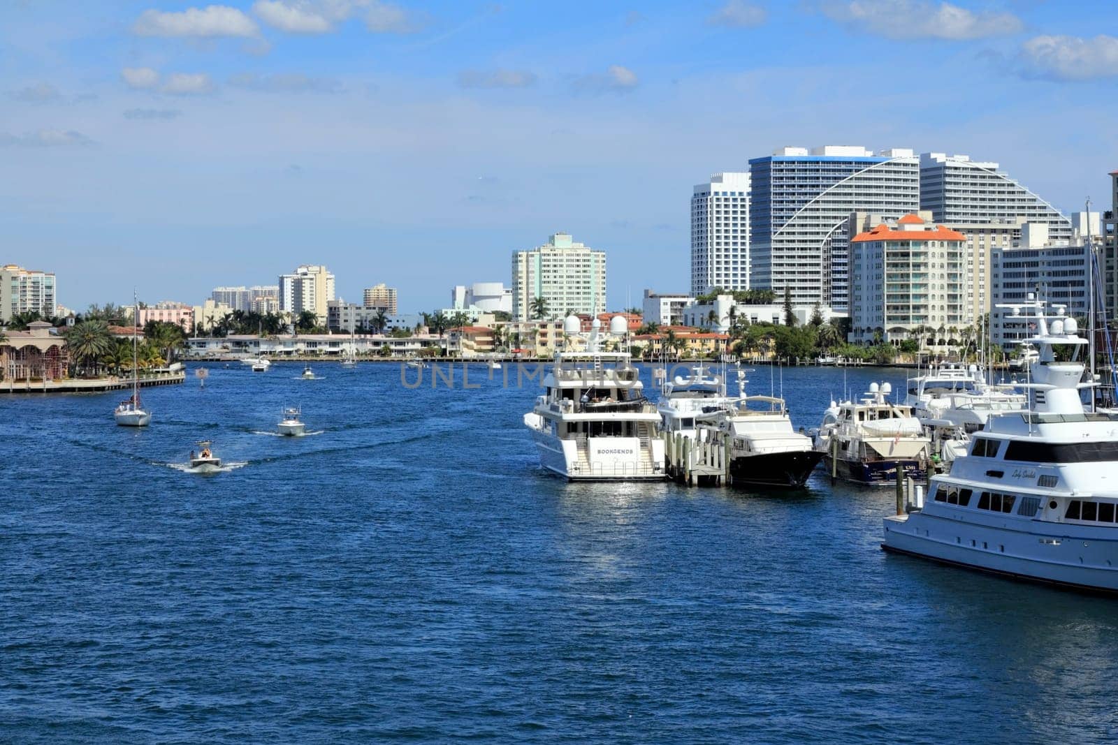 FORT LAUDERDALE, FLORIDA - FEBRUARY 3: Lots of boats and watercraft on the Intracoastal waterway north of Las Olas Boulevard on a very sunny winter day on February 3, 2013 in Ft Lauderdale, Florida.