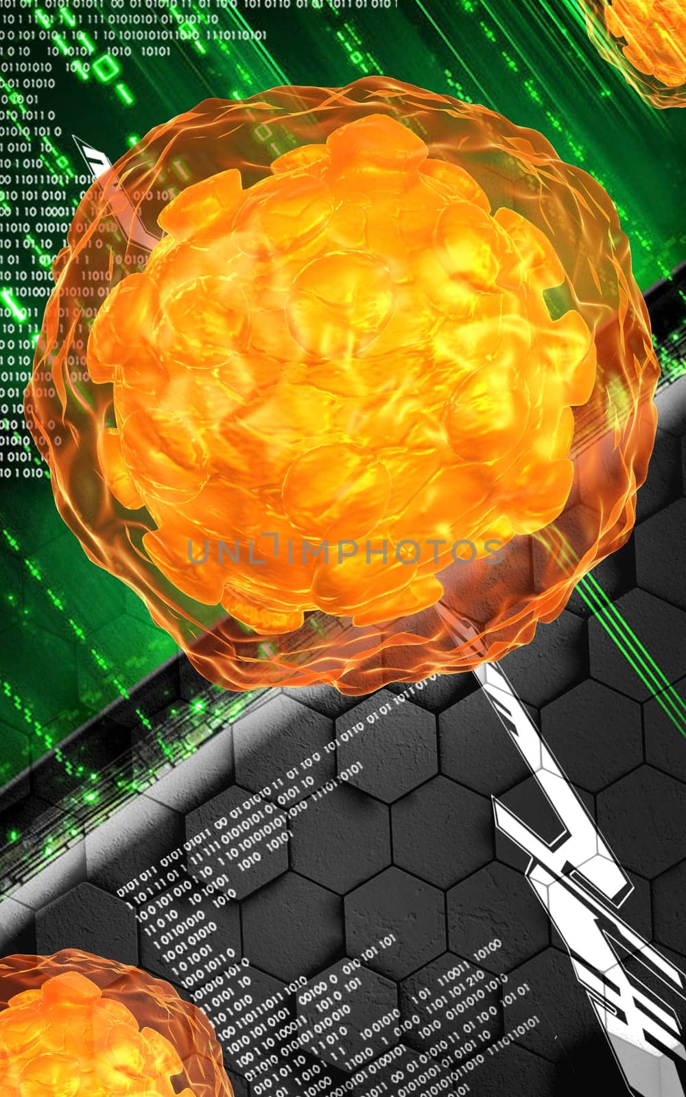 Digital illustration of Polio virus in colour background