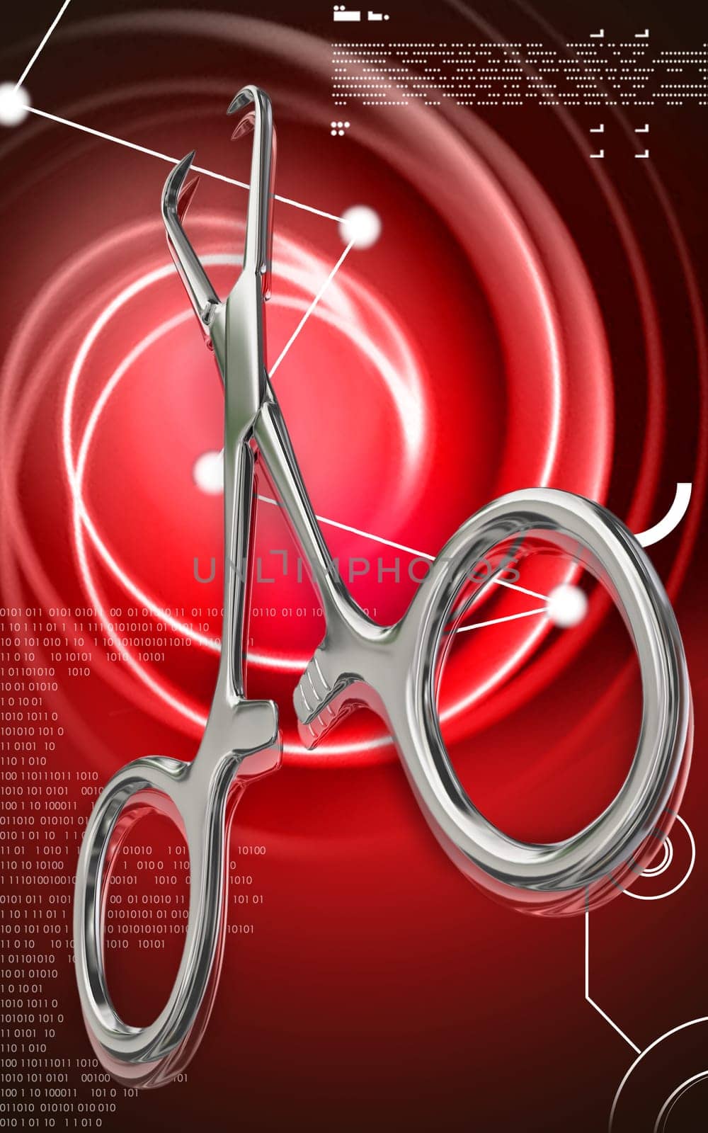 Digital illustration of surgical scissors in colour background