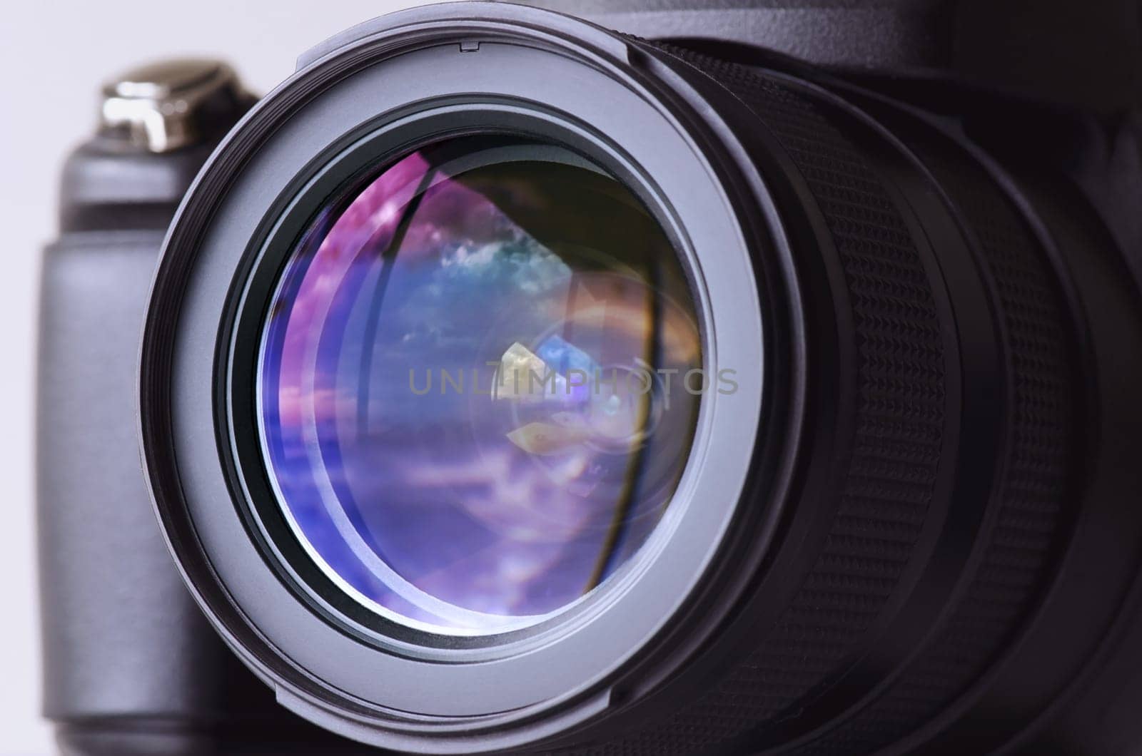 Reflex in the camera lens. Concept of photography and equipment.