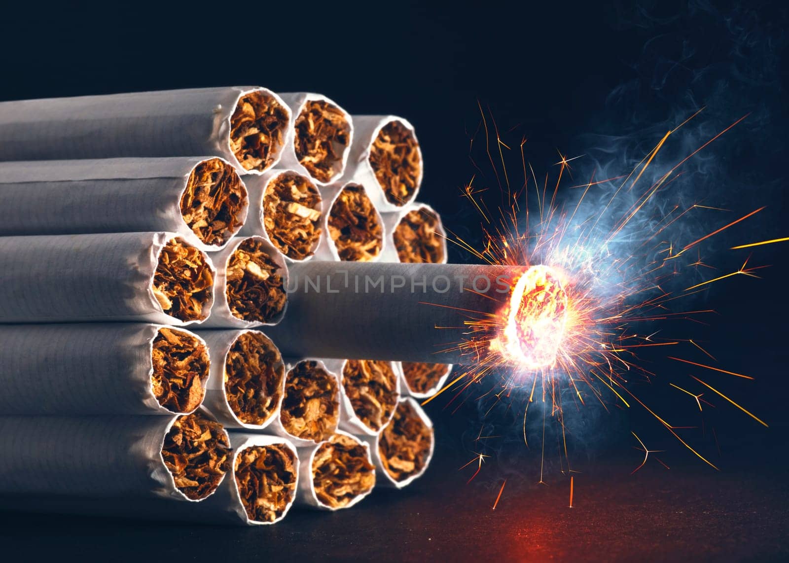 A pack of cigarettes in the form of dynamite ready to explode.