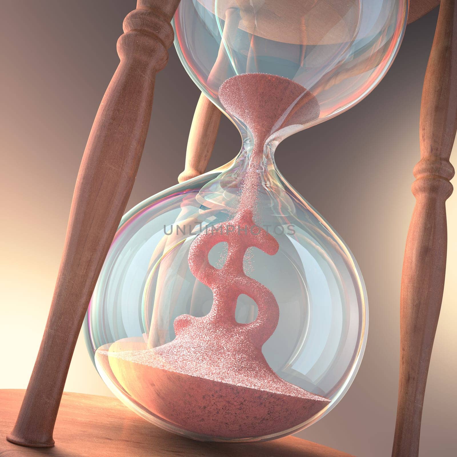 Hourglass forming sign of money. Concept of time is money.