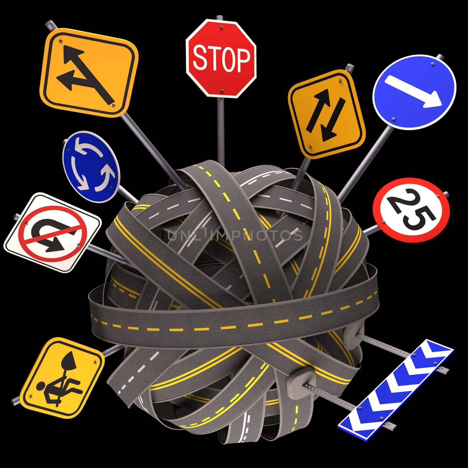 Road asphalt tangled and messy. Concept of mess on the way.