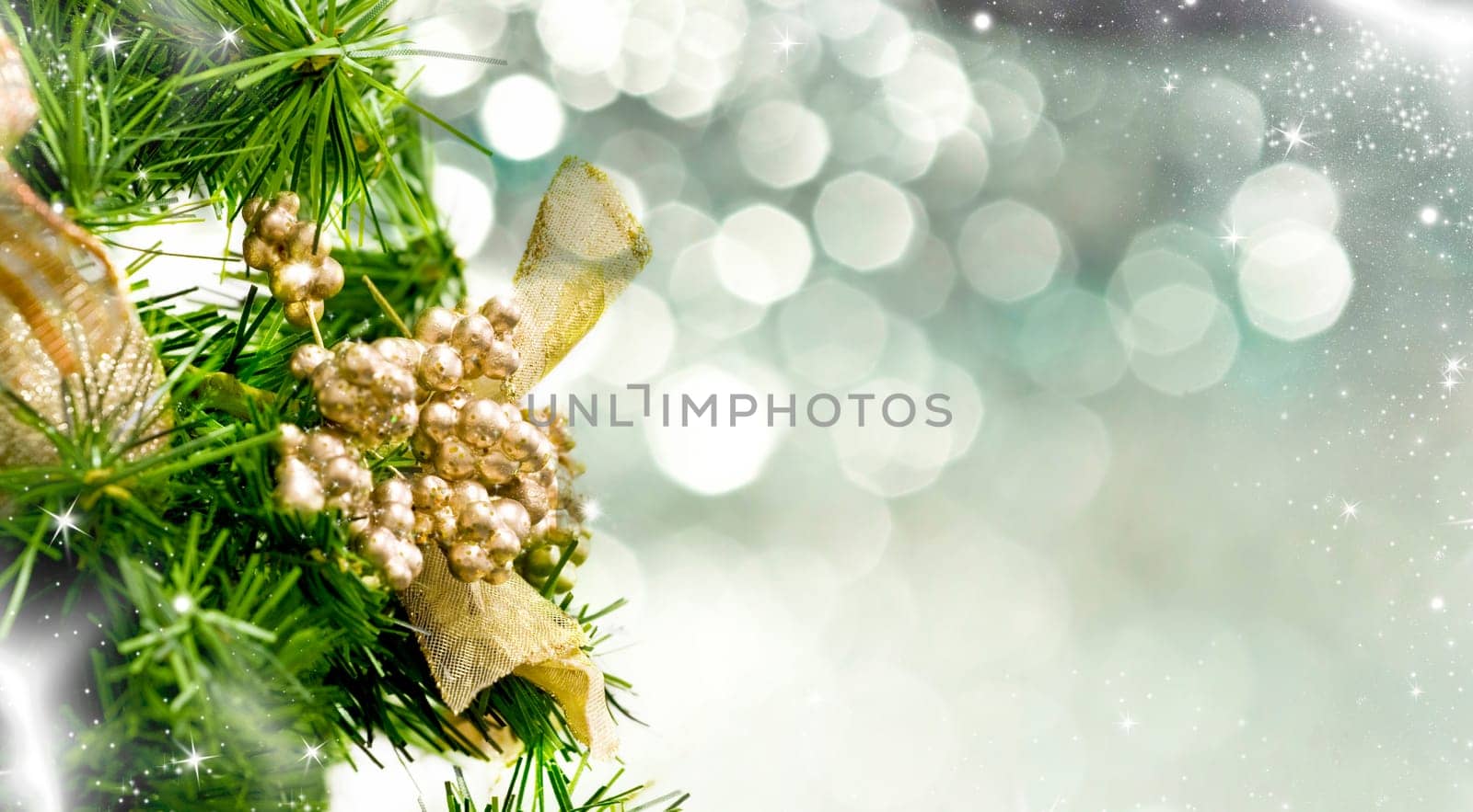 Close up on Christmas tree decoration and holiday lights
