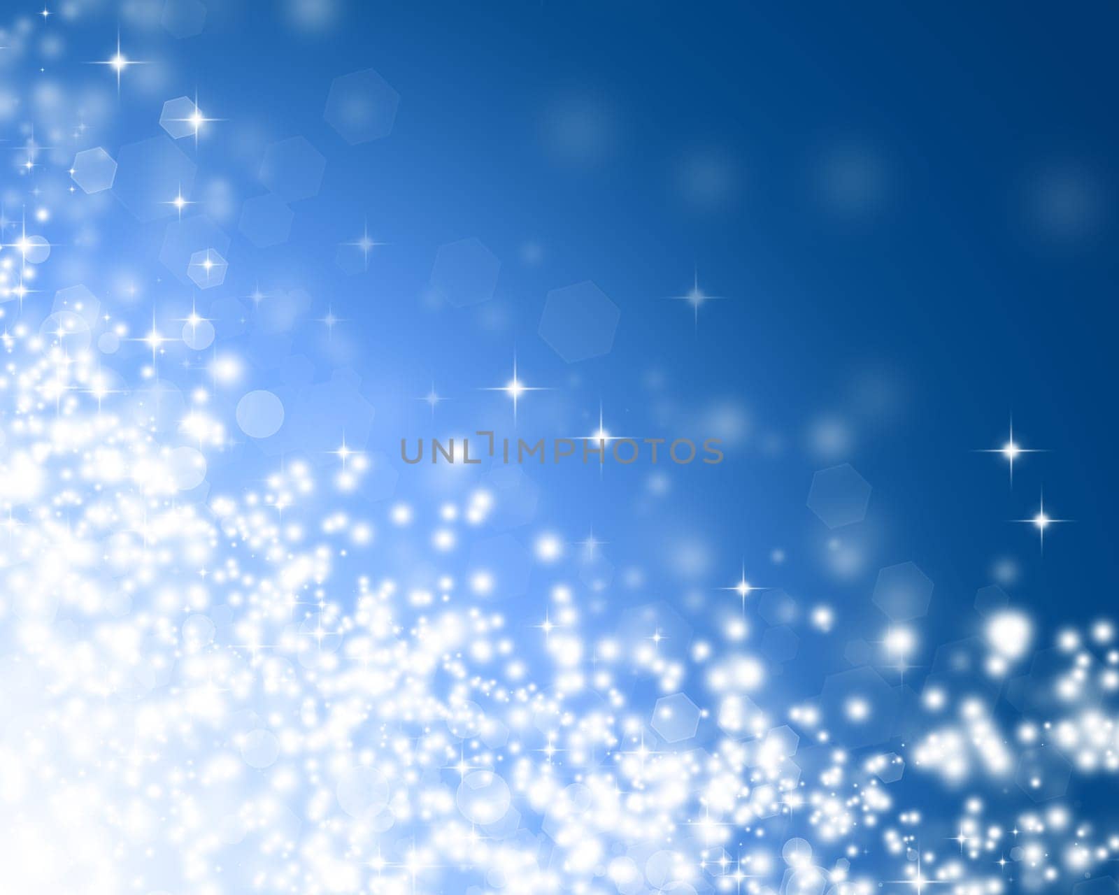 Abstract Christmas background of holiday lights, stars, and snowflakes