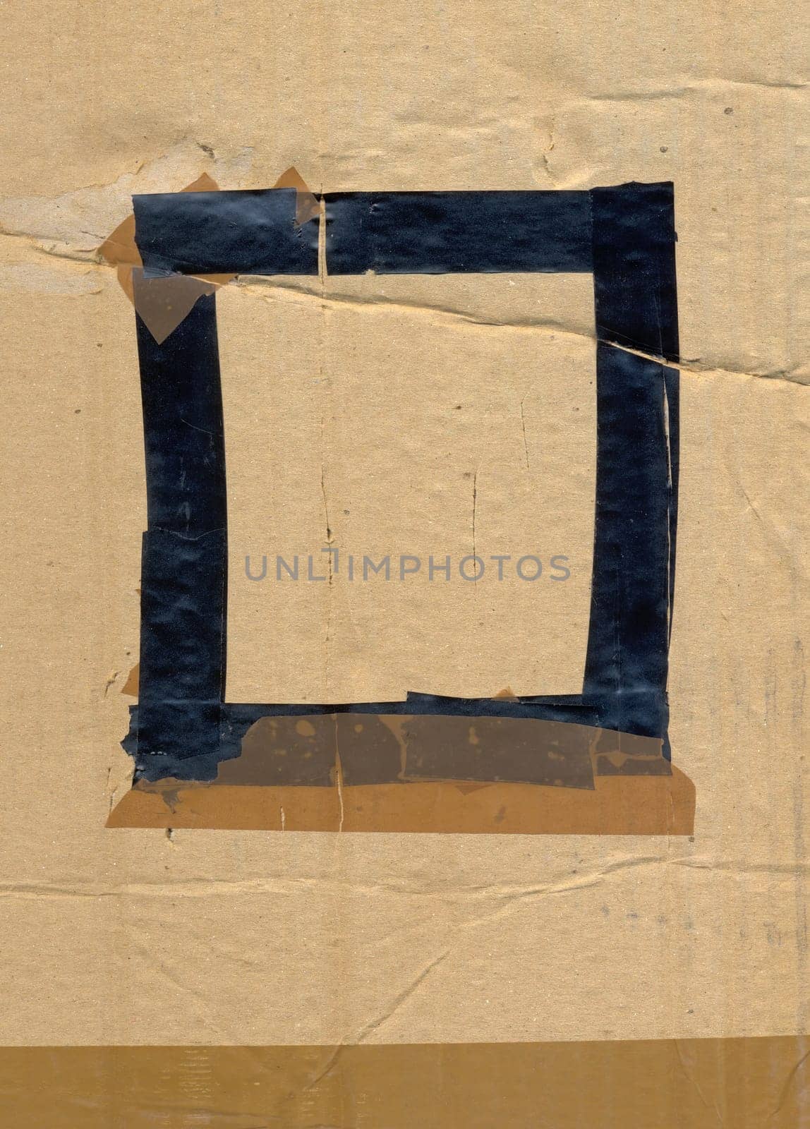 Grunge adhesive tape border frame cardboard paper background. Design element.
