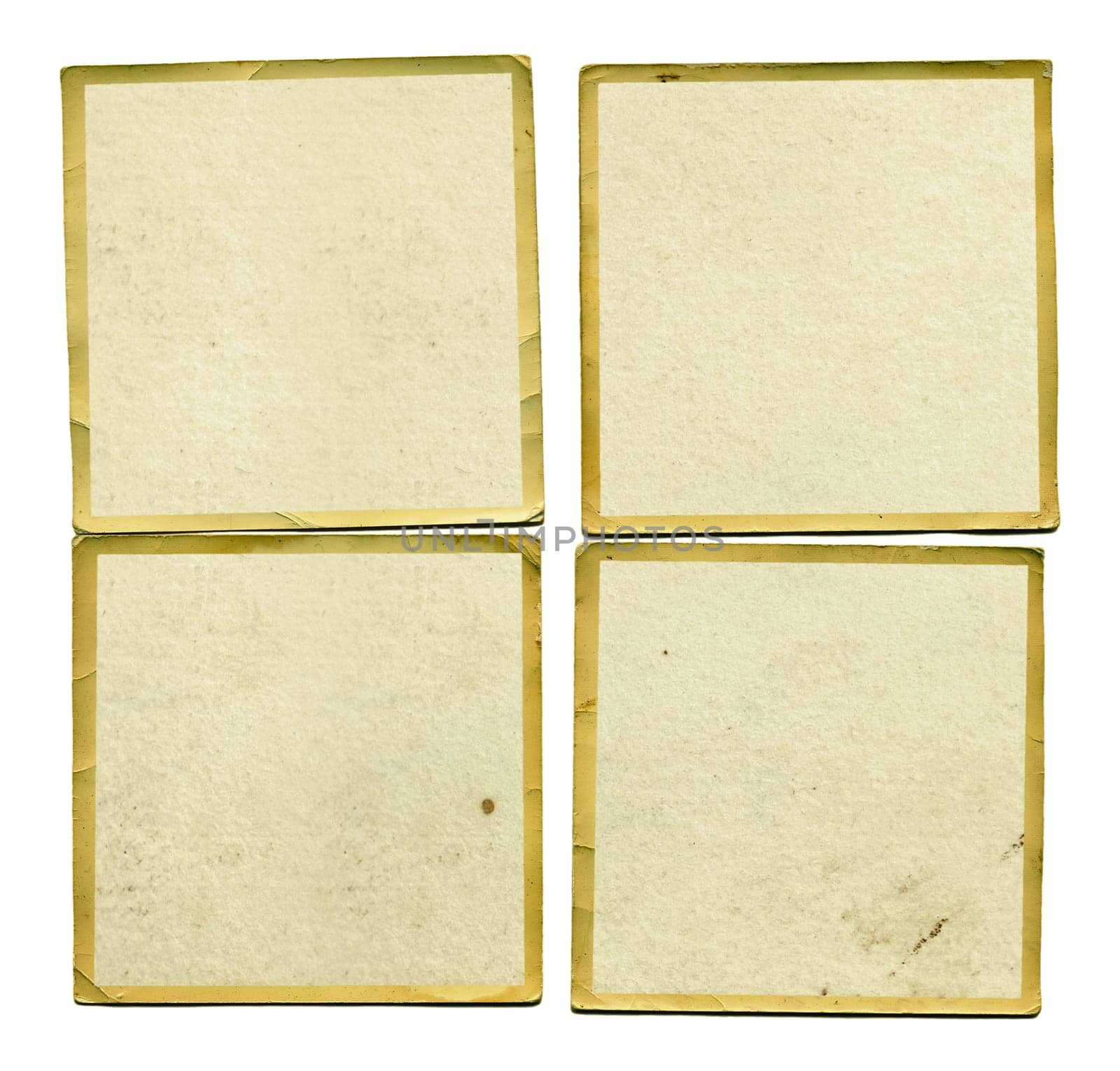 Four vintage blank dirty photos with border. Grunge background design element.