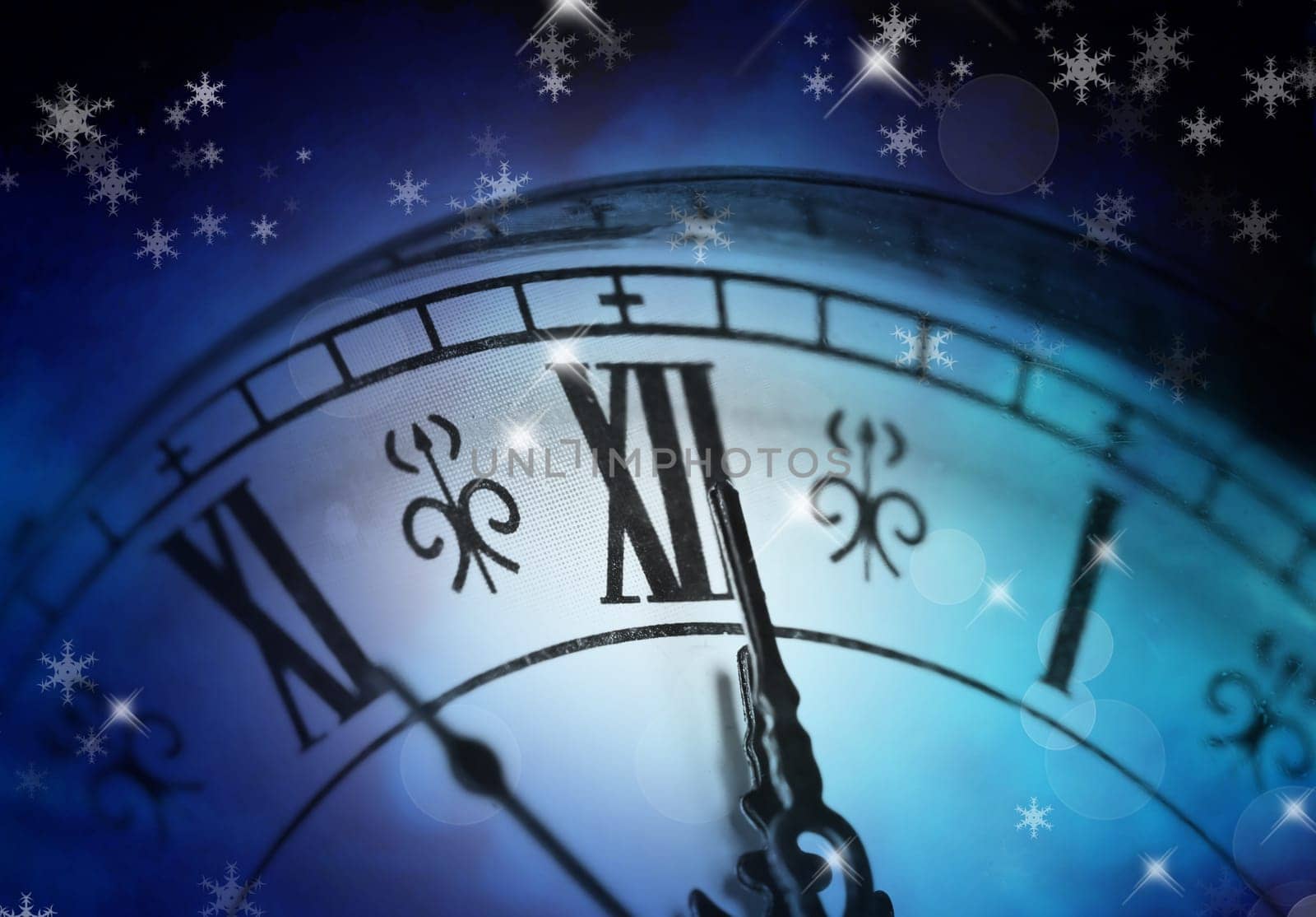 New Year's at midnight and holiday lights