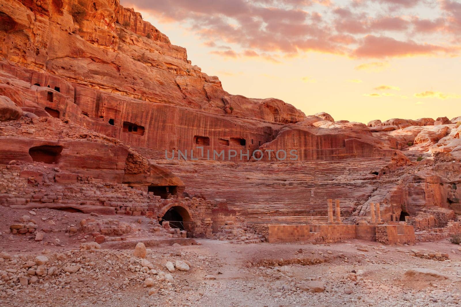 Ruins of ancient amphitheater in Petra, Jordan