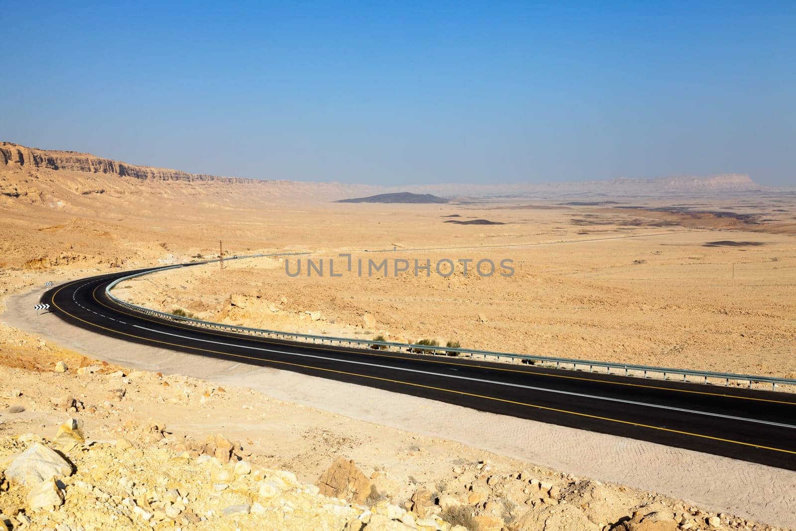Road through Ramon crater in the Negev Desert in Israel