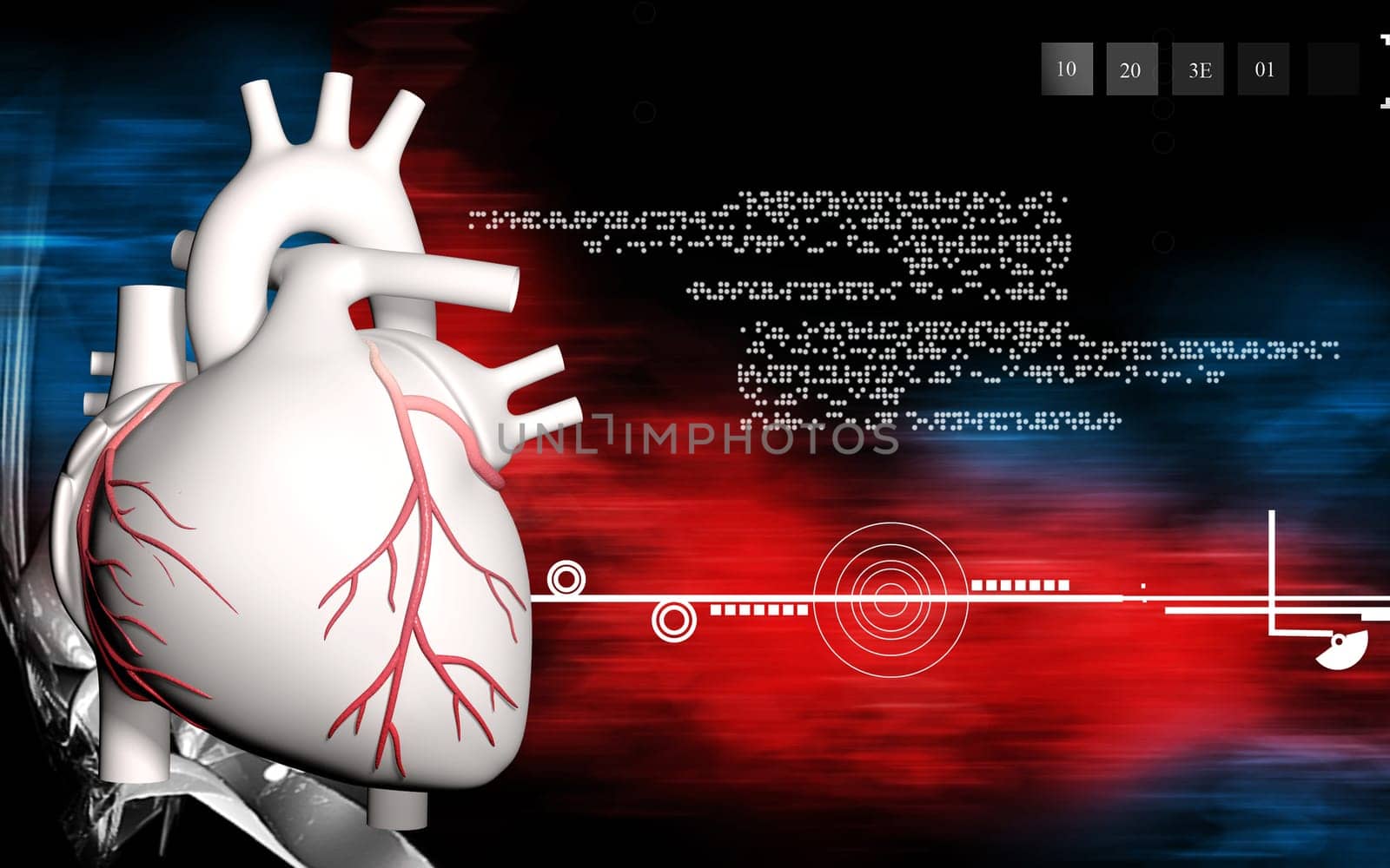 Digital illustration of heart in colour background