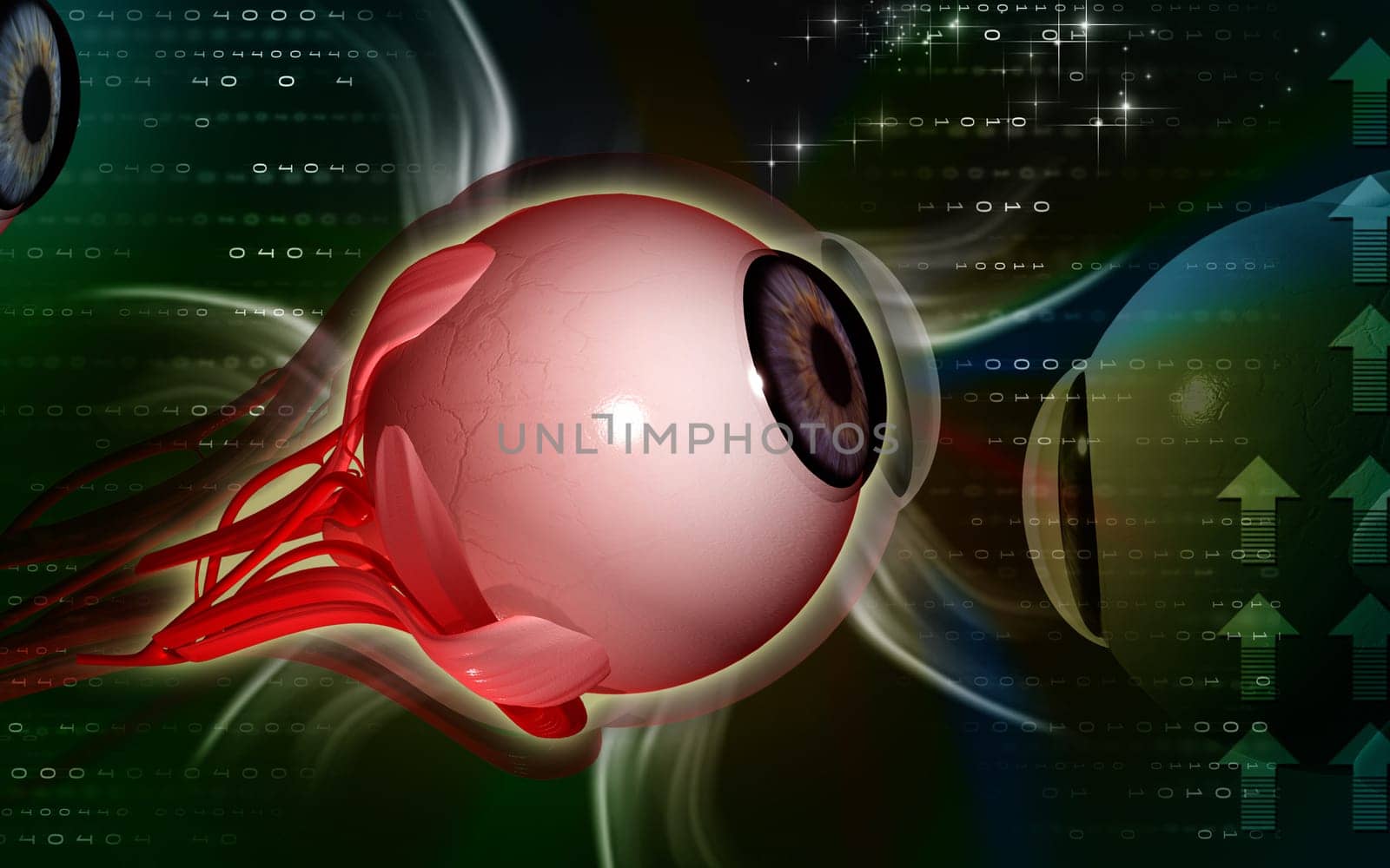 Digital illustration of eye in colour background
