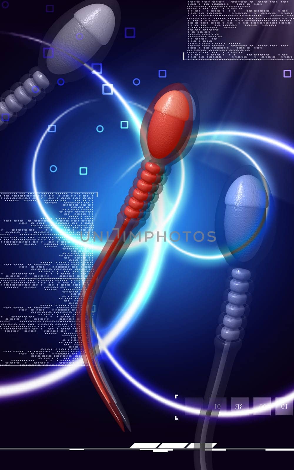 Digital illustration of sperm in colour background