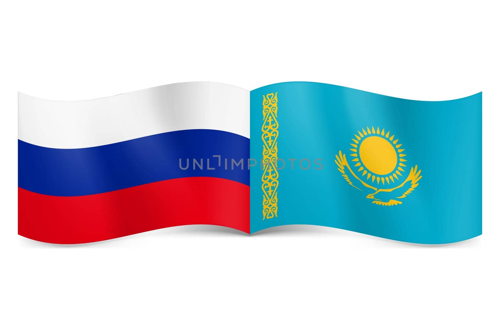 Russian and Kazakh flags together rendering union and cooperation.