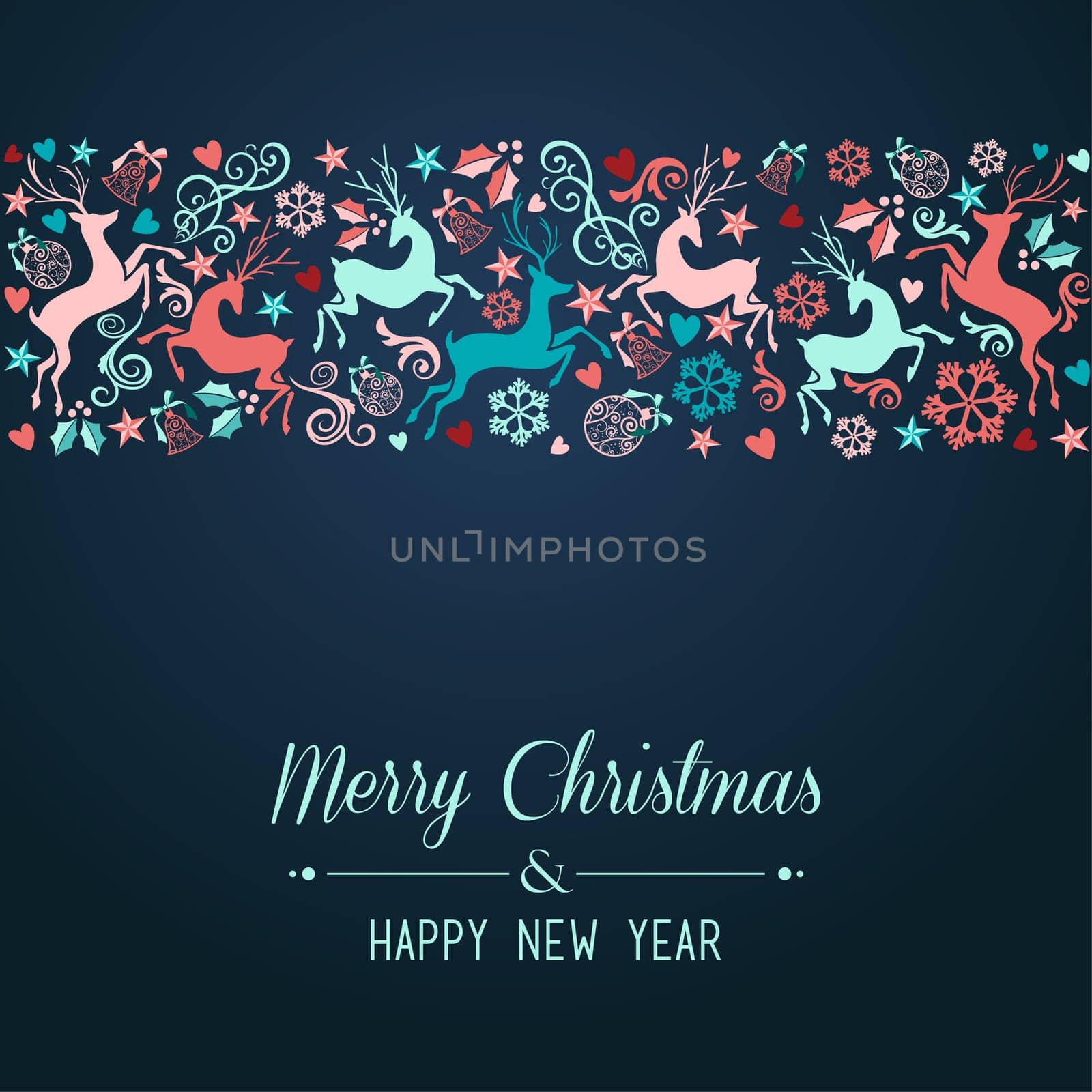 Merry Christmas and Happy New Year greeting card blue background. EPS10 vector file organized in layers for easy editing.
