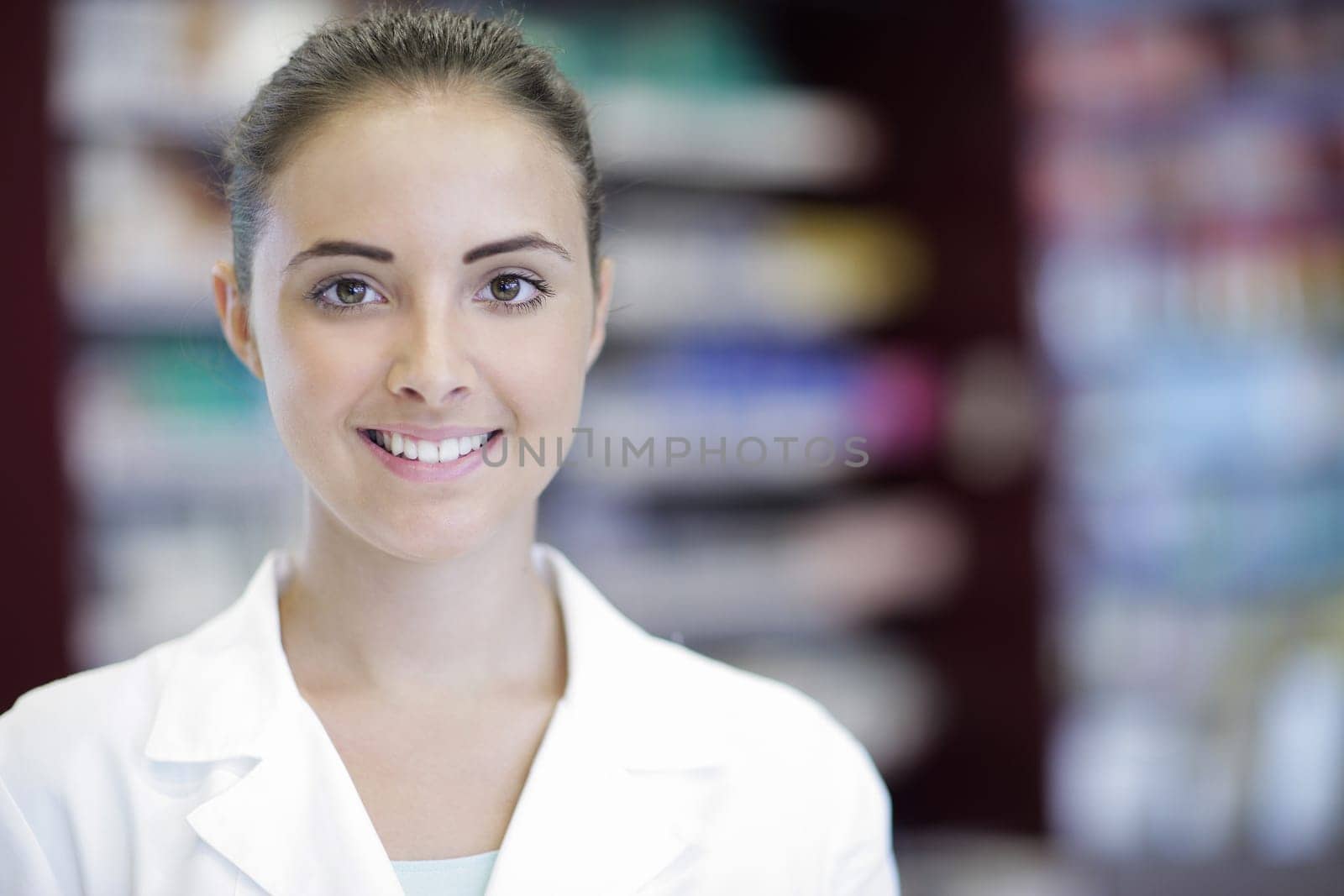 Environmental Portrait of a medical personnel, or doctor in pharmacy