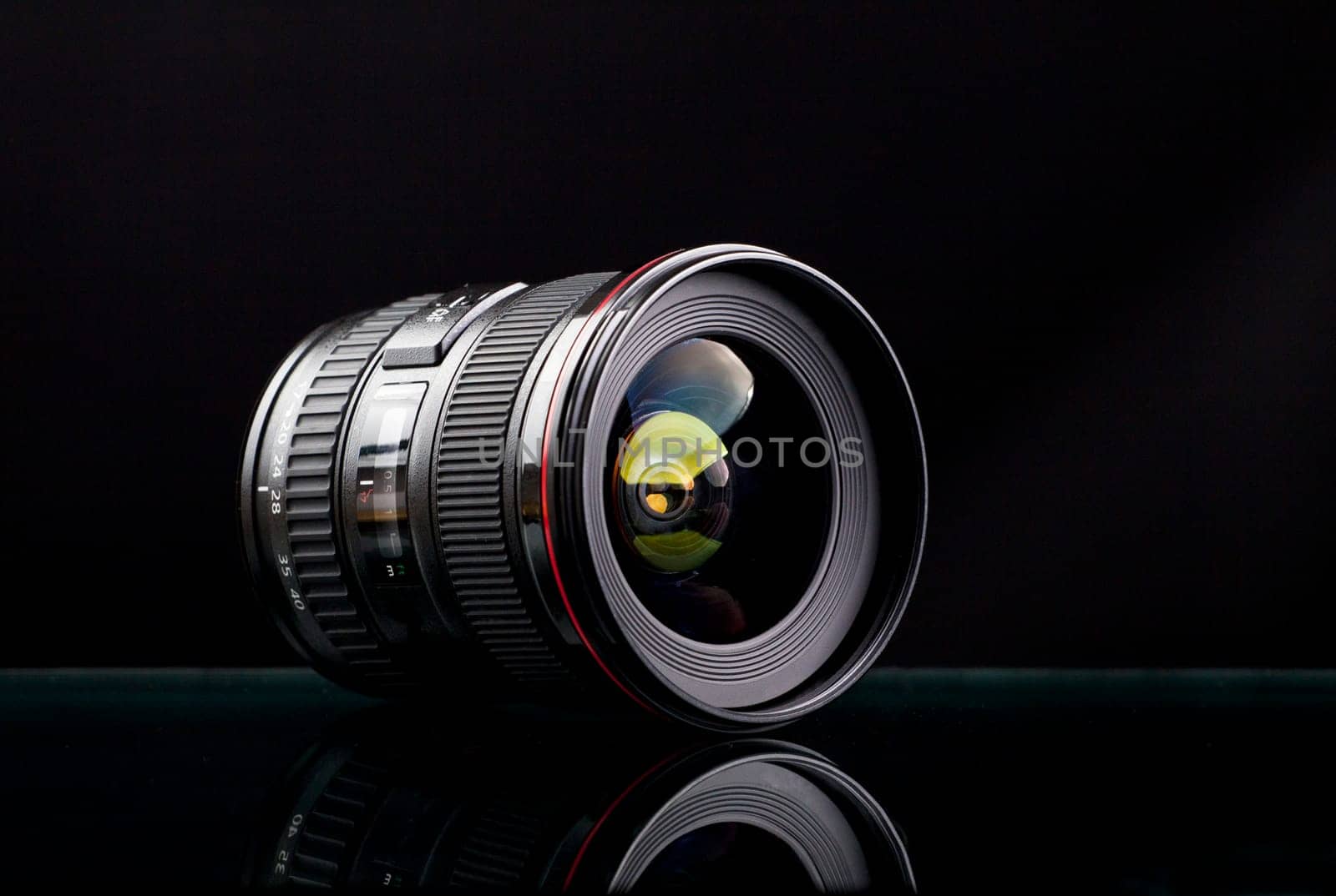 Wide camera lens isolated on black