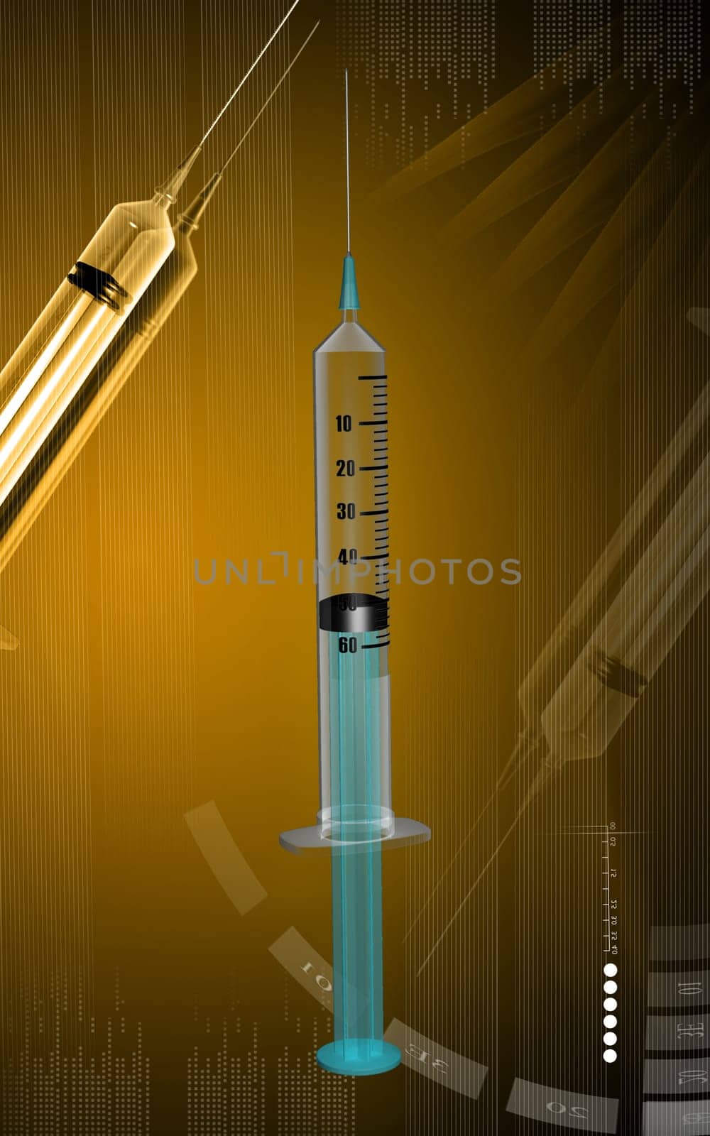 Digital illustration of syringe in colour background