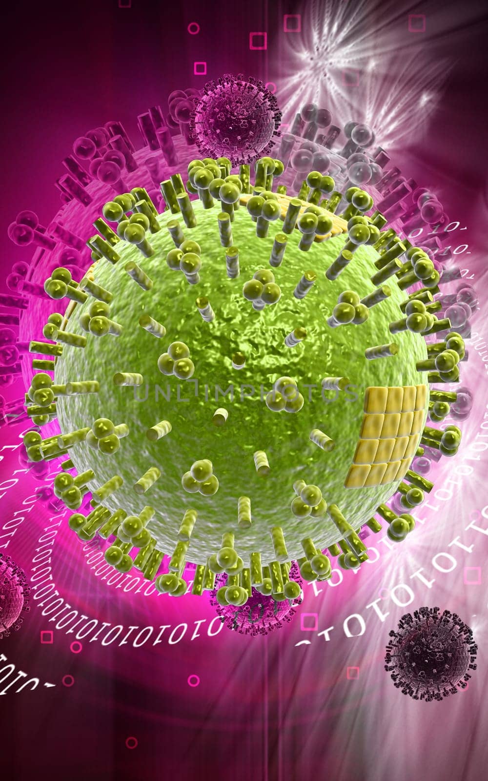 Digital illustration of avian virus in colour background