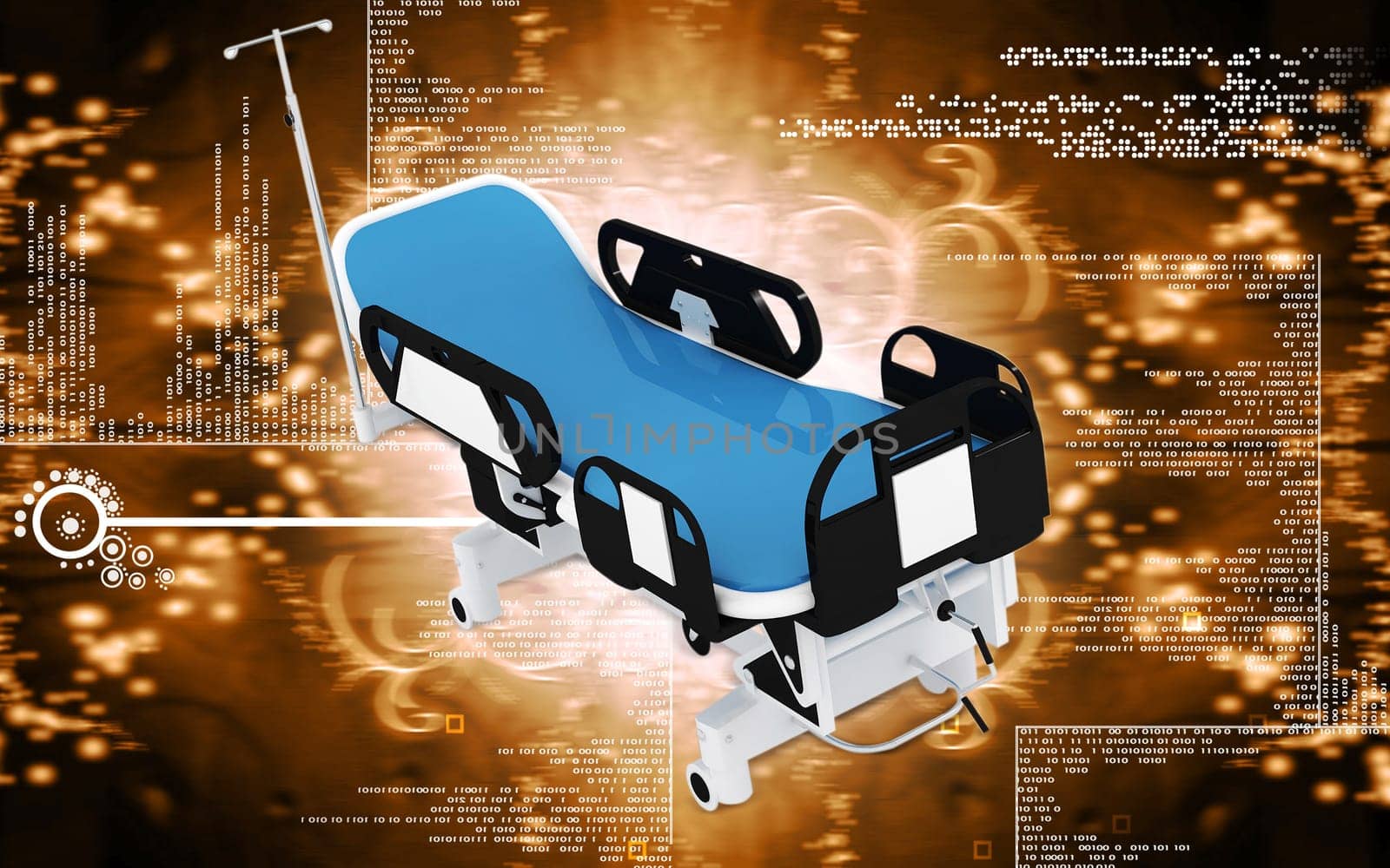 Digital illustration of Hospital bed in colour background