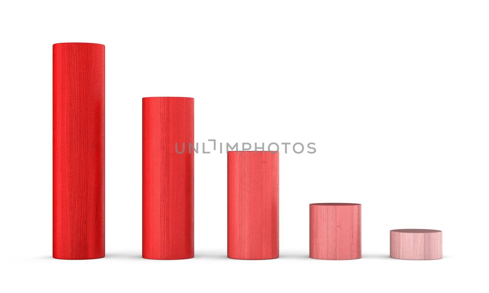Downward trend red - 3D building blocks diagram round 1