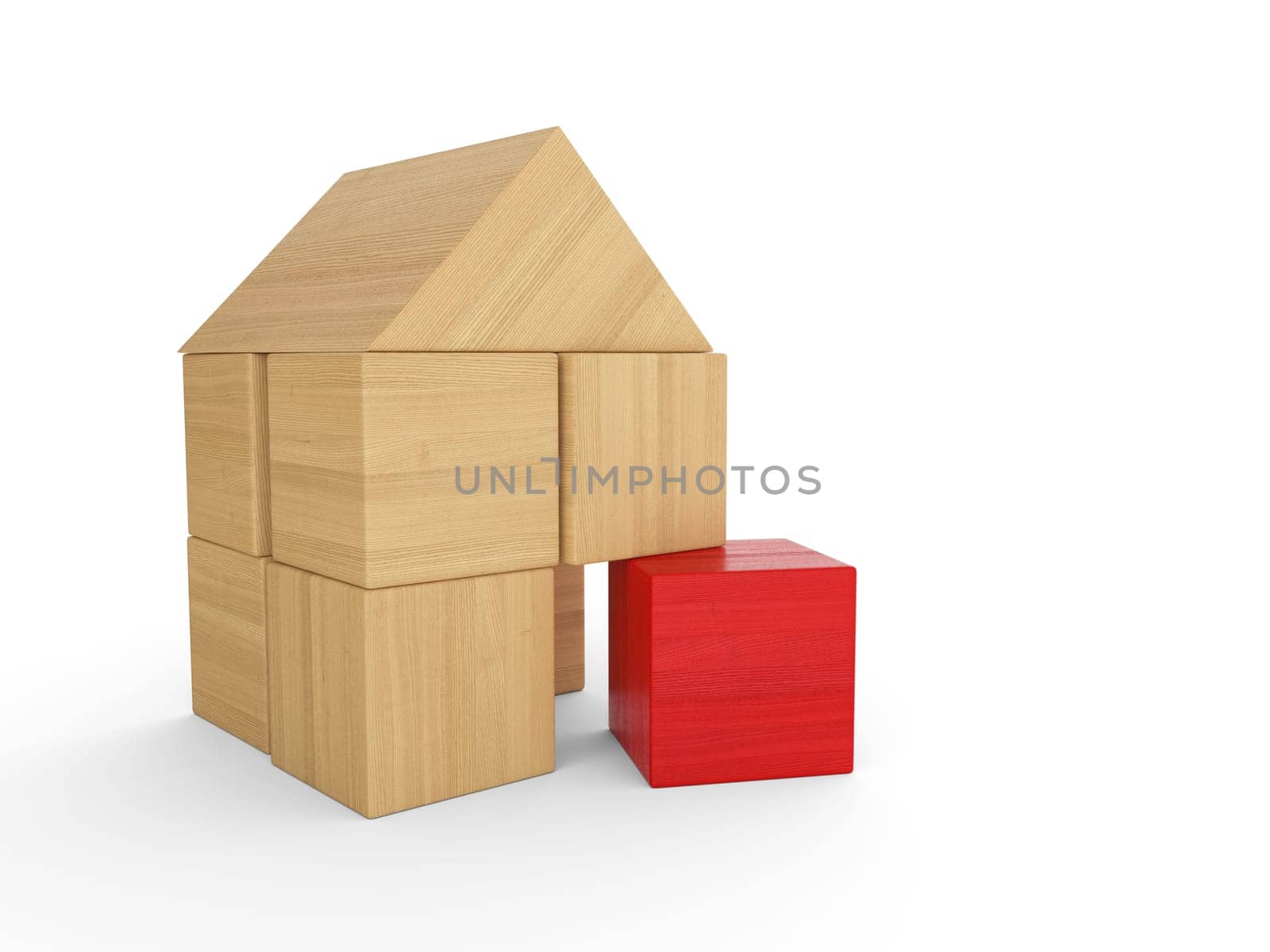 Wooden house building block concept - Red 3