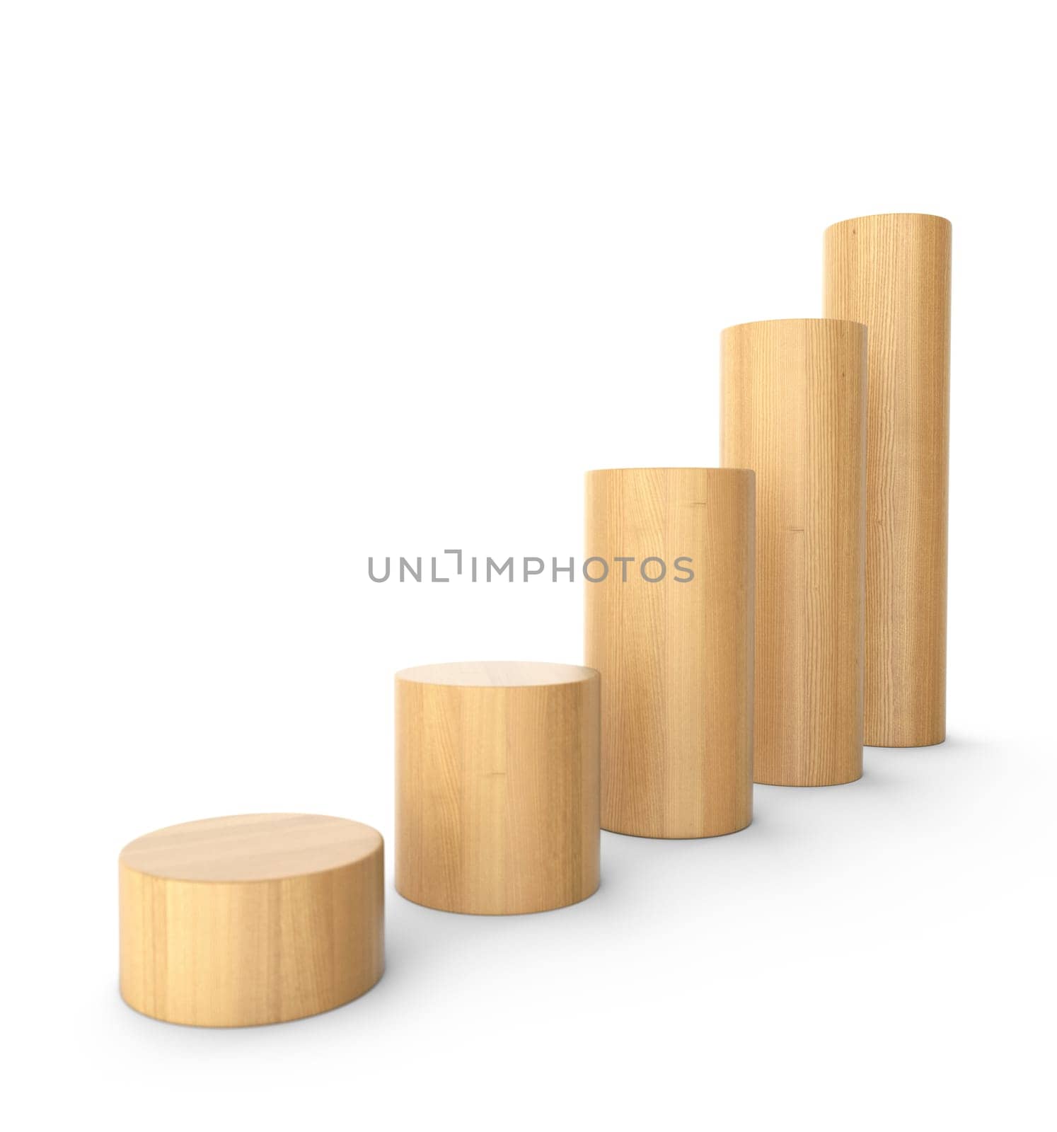 Upward trend made of wood - 3D building blocks diagram round 2