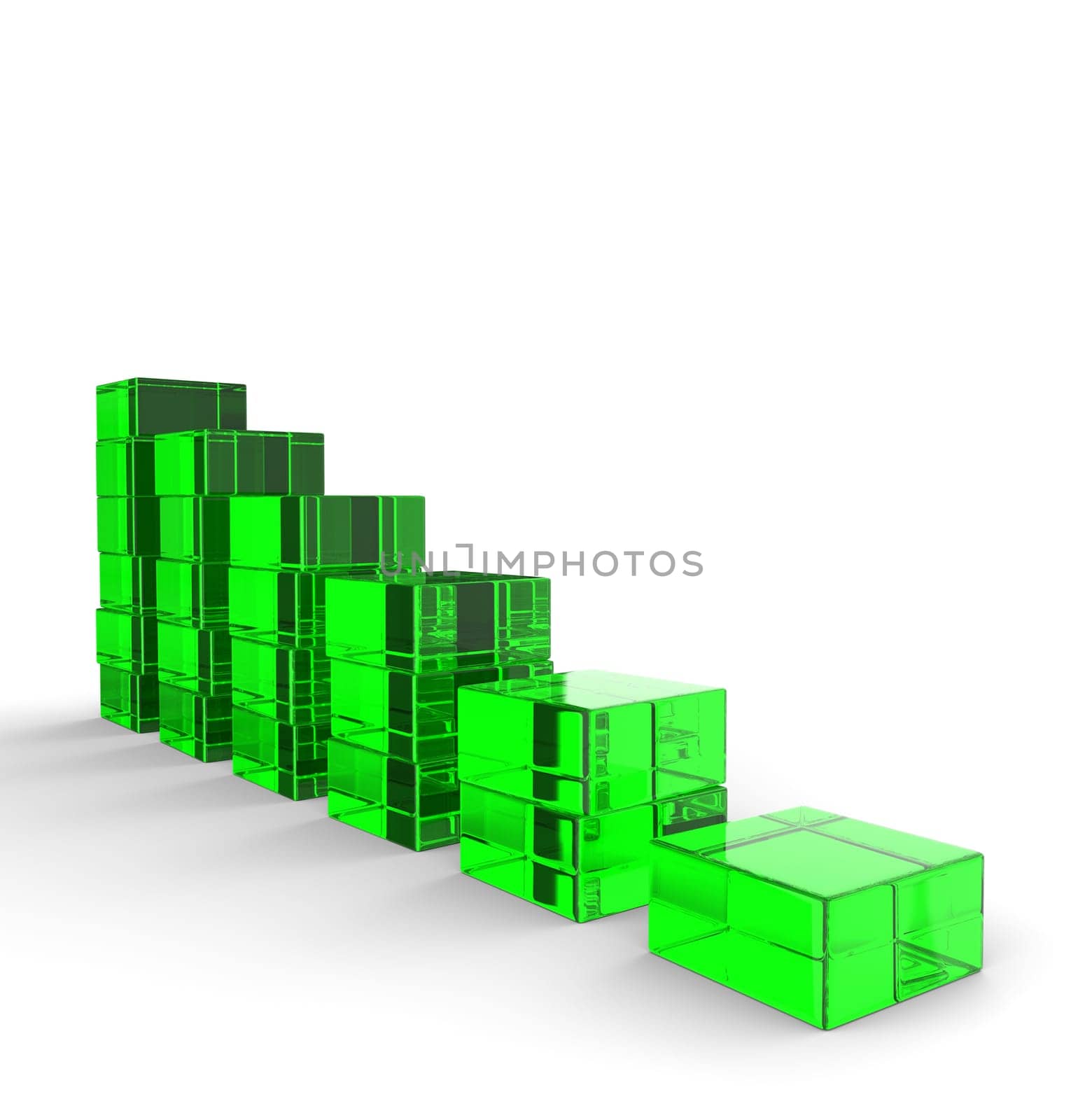 3D glass building blocks - downward trend green