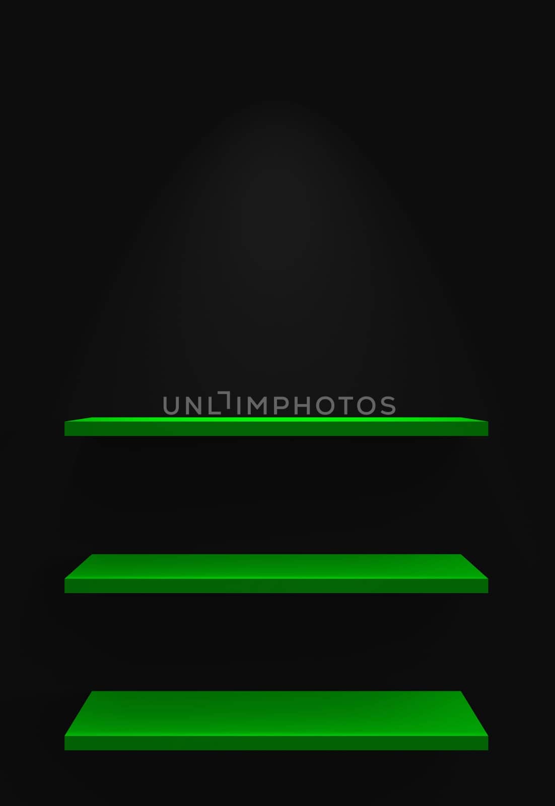Three shelves on wall with lighting - Black Green