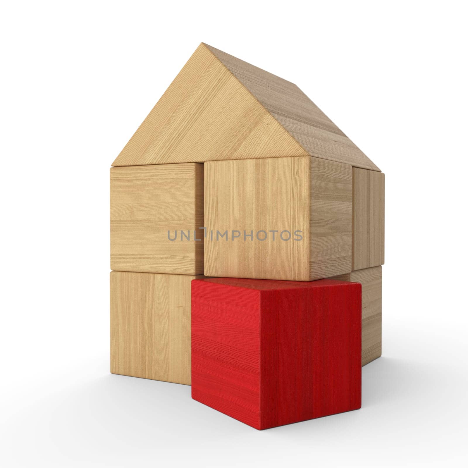 Wooden house building block concept - Red 4