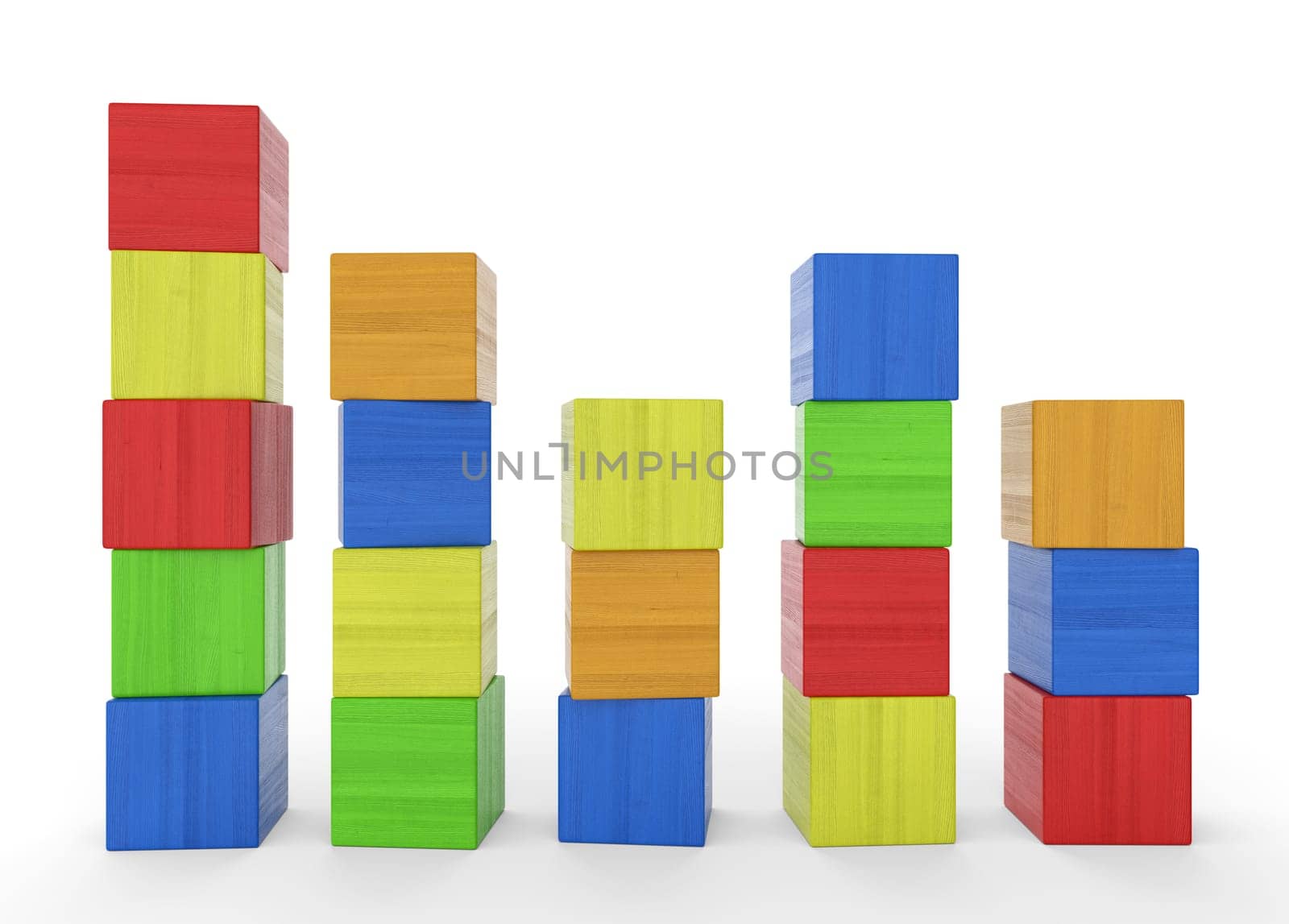 Five colourful towers made of building blocks 2