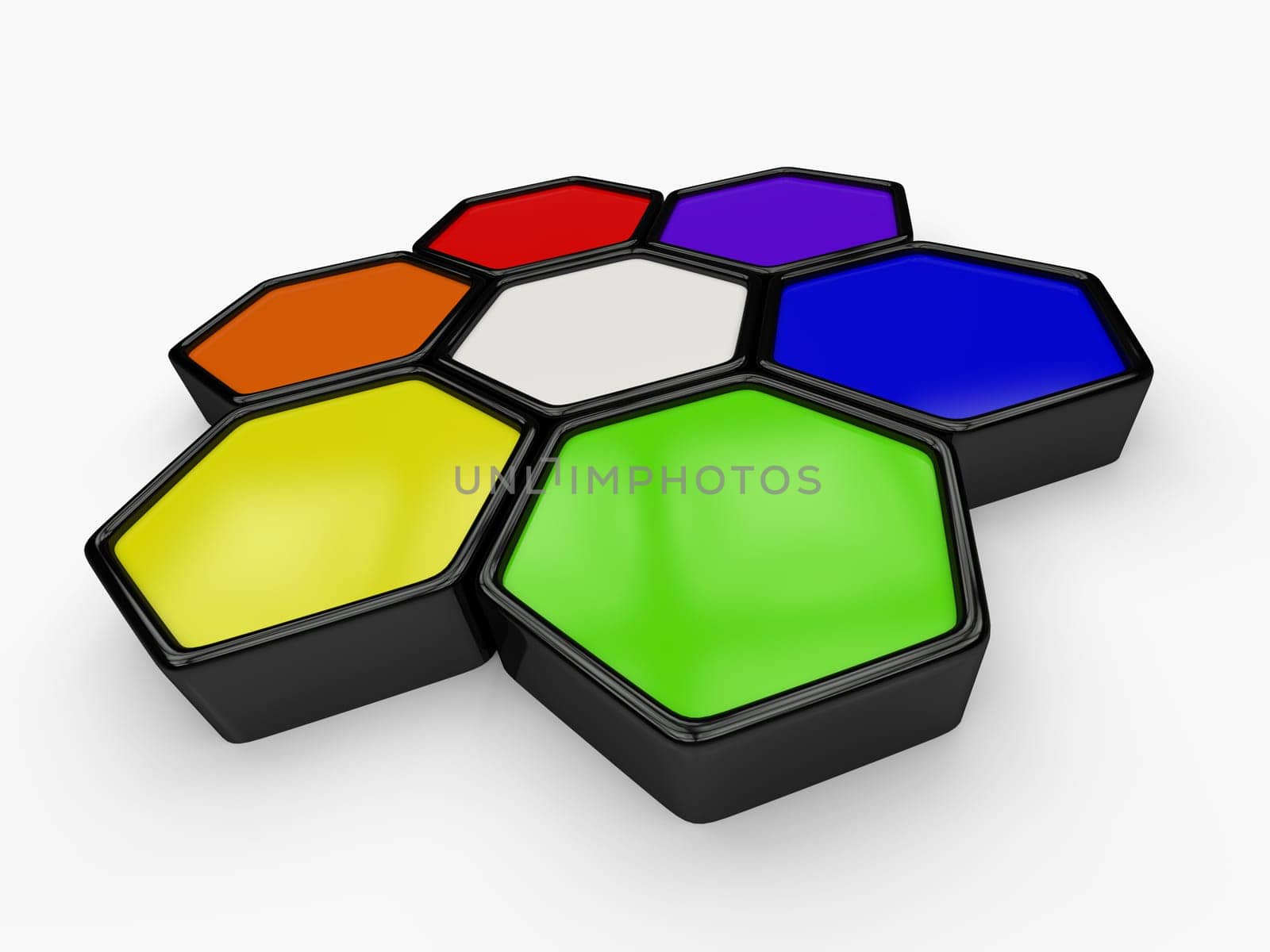 3D color wheel of hexagons