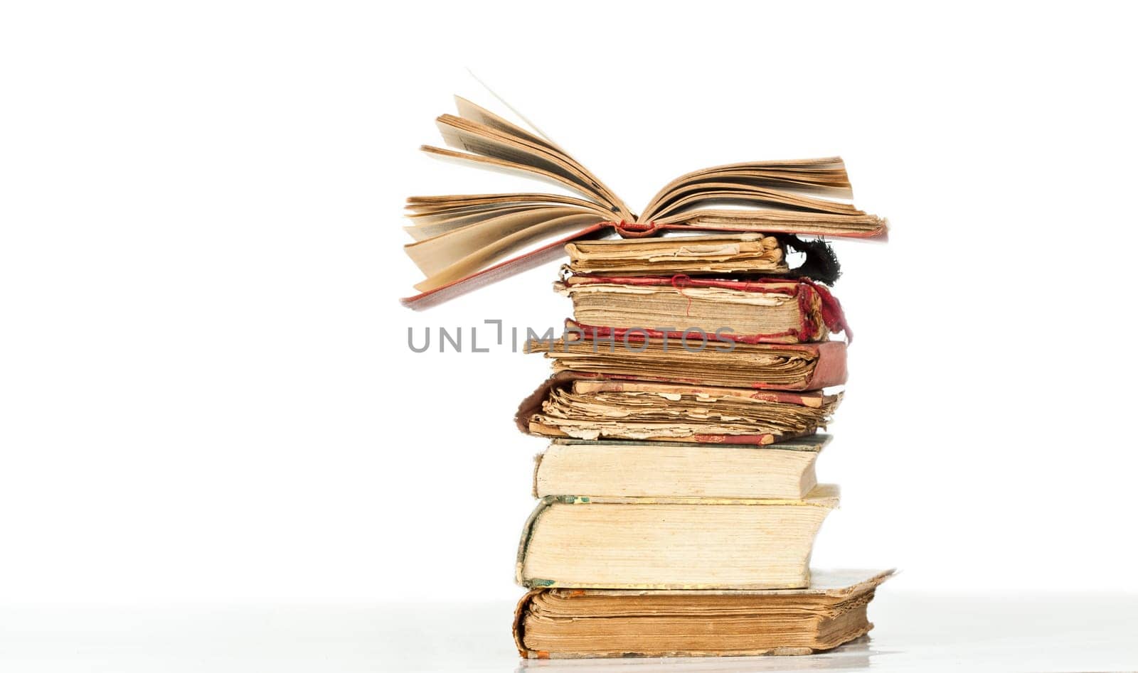 Pile of Old books isolated on white