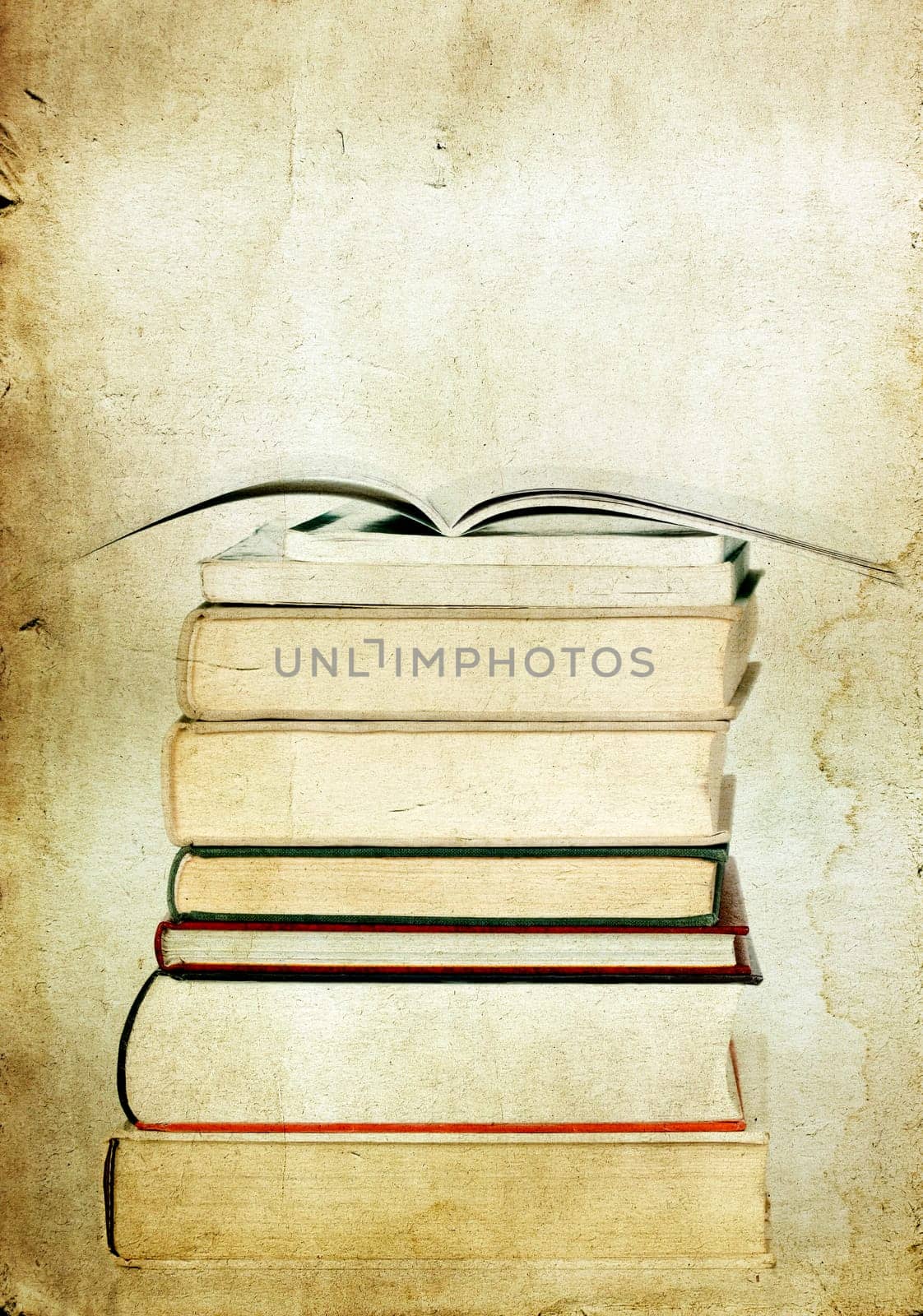 Vintage photo pile of old books