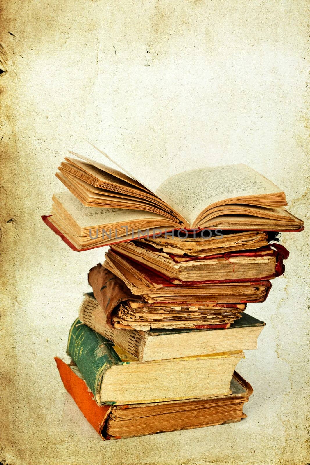 Vintage photo pile of old books