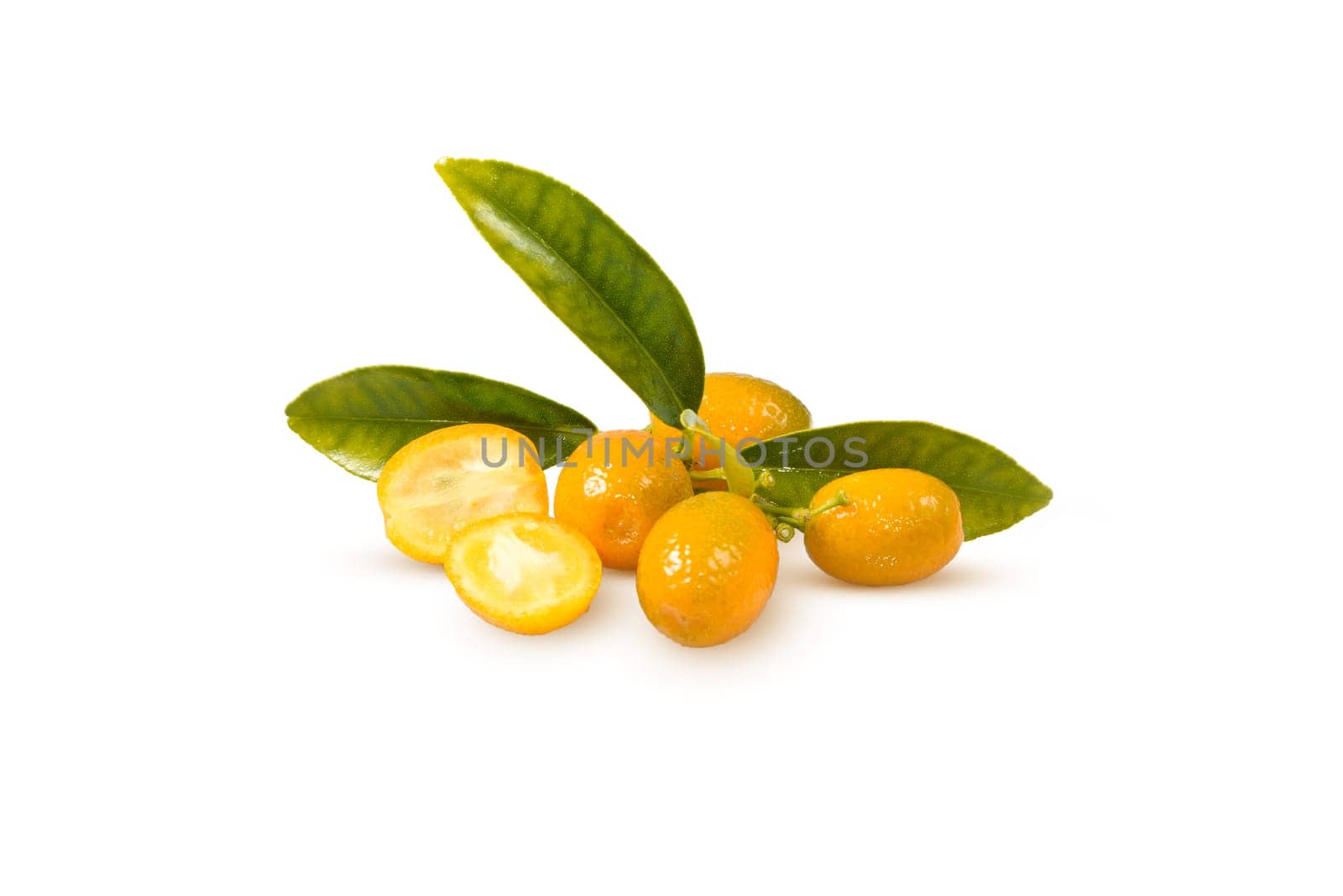 Ripe citrus with a green leaf on a white background