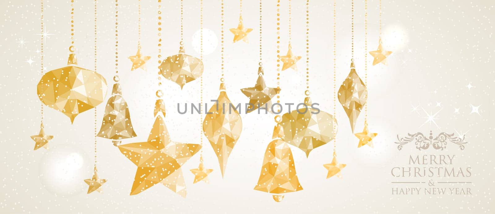 Vintage Christmas card abstract origami hanging baubles illustration. EPS10 vector file organized in layers for easy editing.