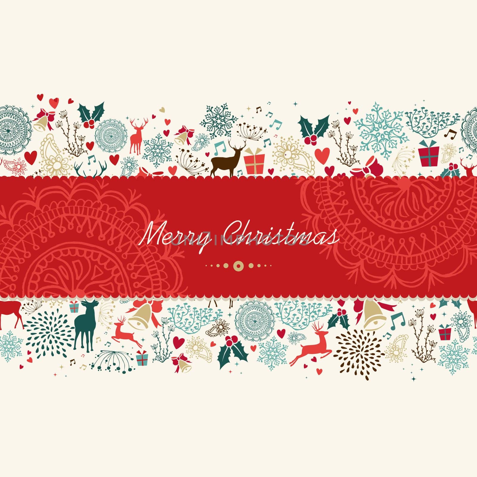 Vintage Christmas symbols greeting card seamless pattern banner background. EPS10 vector file organized in layers for easy editing.