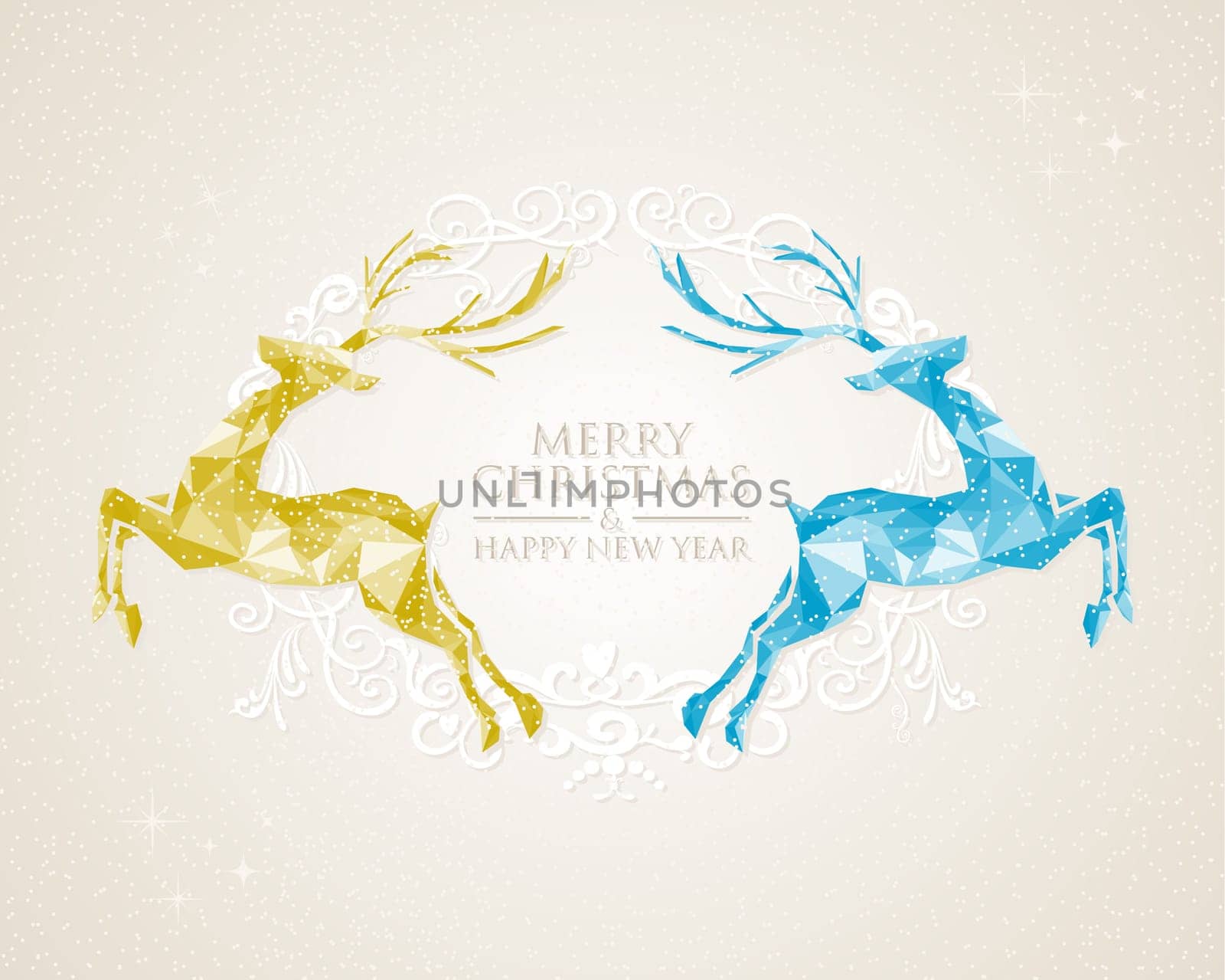 Merry Christmas and Happy New Year deer geometric triangle illustration. EPS10 vector file organized in layers for easy editing..