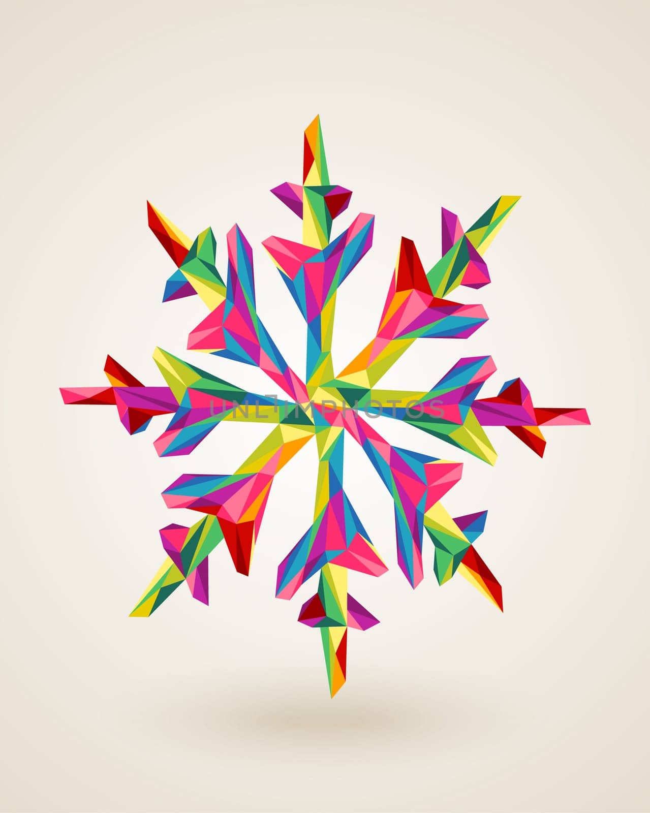 Christmas holiday snowflake rainbow colors triangles origami composition. EPS10 vector file organized in layers for easy editing.