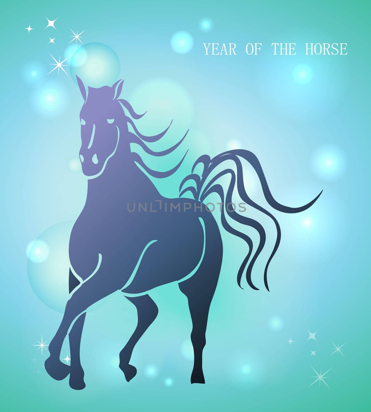 Chinese New Year 2014. Running blue horse over contemporary transparent lights background. EPS10 vector file with transparency layers.