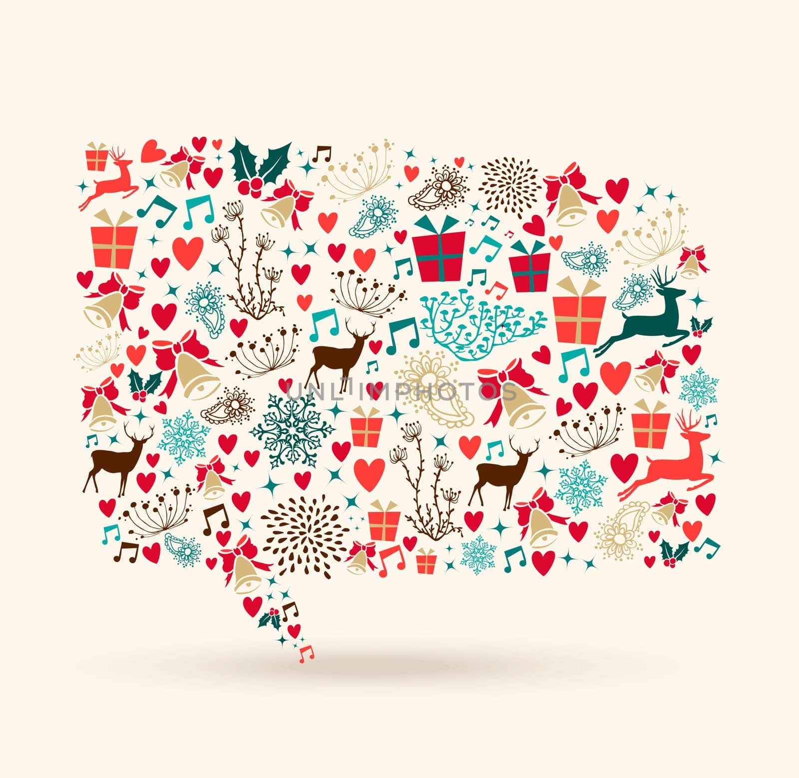 Merry Christmas colorful icons social media speech bubble shape composition. EPS10 vector file organized in layers for easy editing.