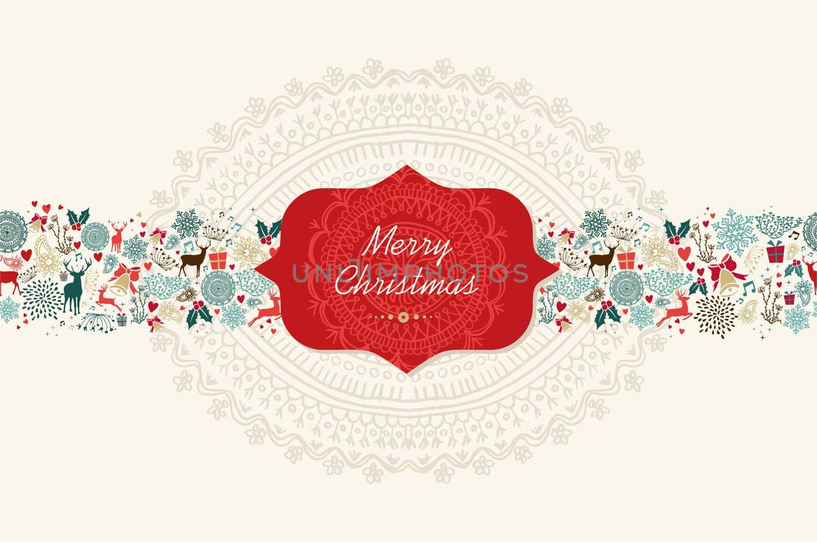 Vintage Christmas greeting card. Holidays elements seamless pattern background. EPS10 vector file organized in layers for easy editing..
