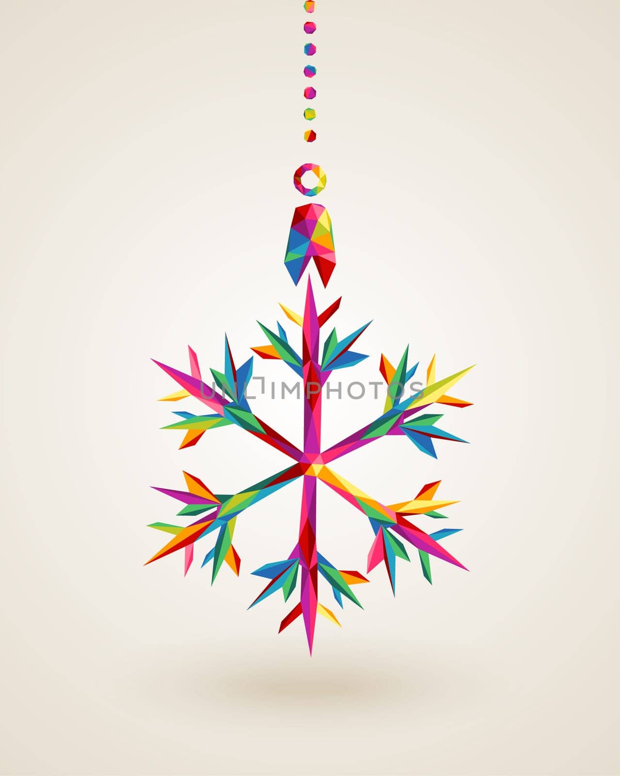 Christmas holiday snowflake hanging bauble rainbow colors triangles composition. EPS10 vector file organized in layers for easy editing.