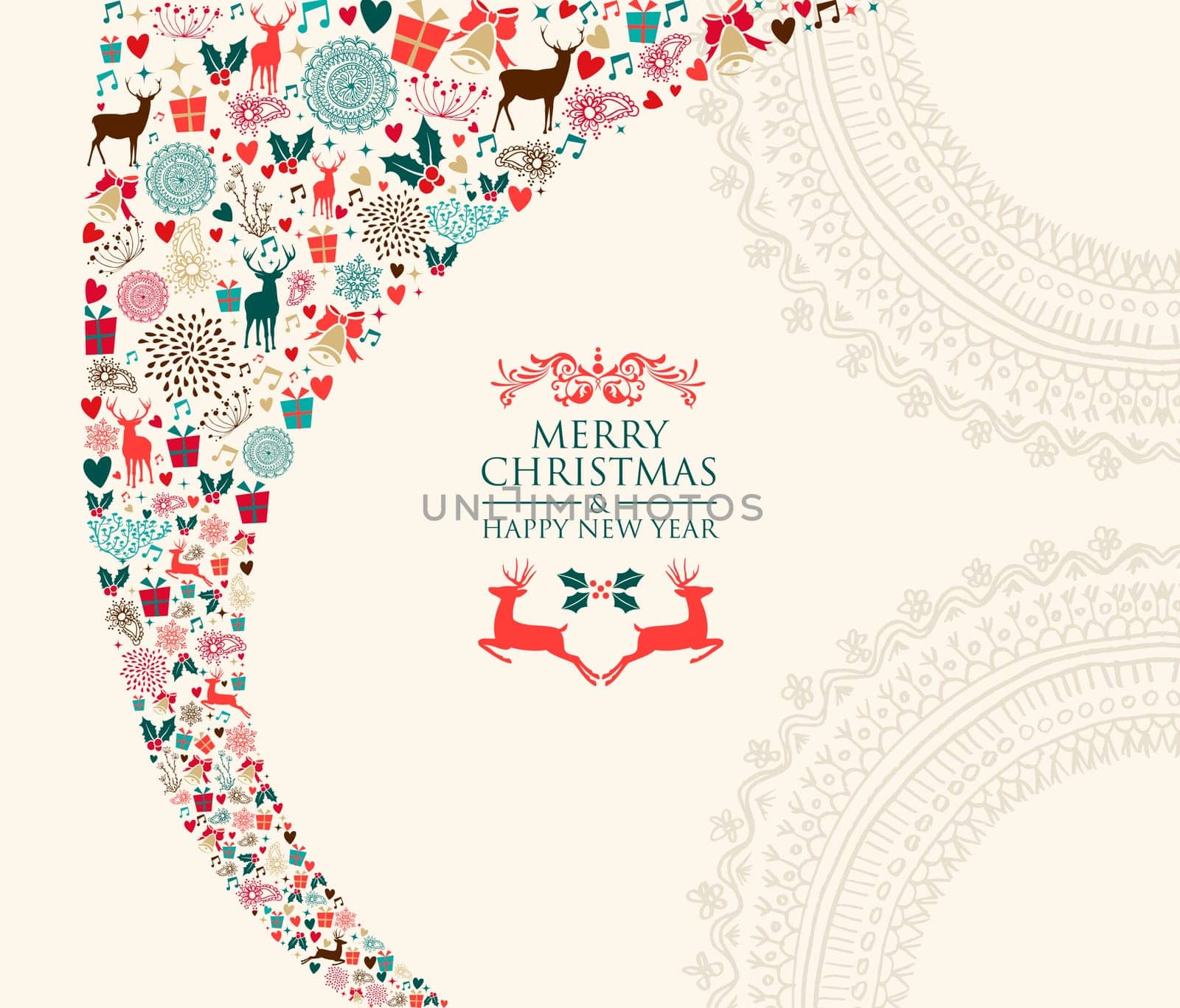 Christmas holiday colors elements postal card illustration. EPS10 vector file organized in layers for easy editing.