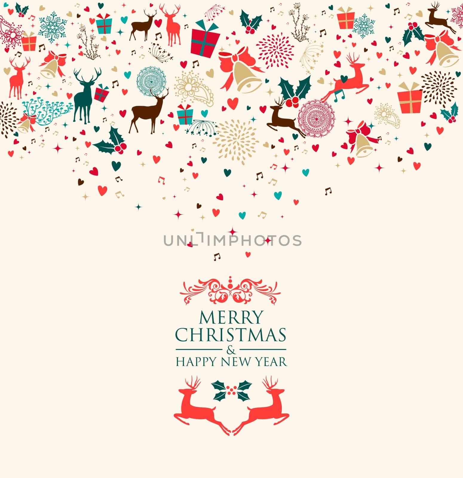 Retro Christmas splash colors elements postcard background. EPS10 vector file organized in layers for easy editing.