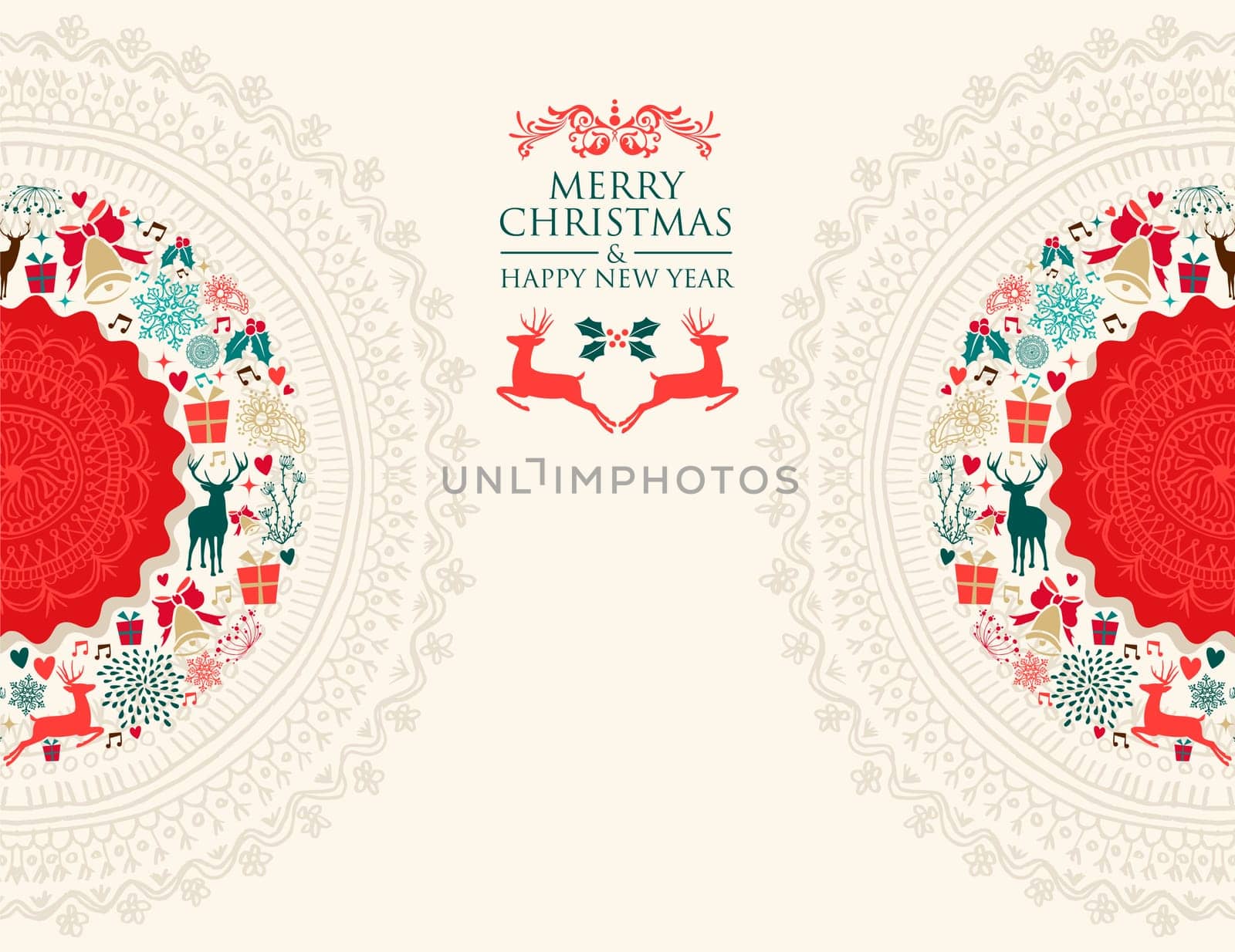 Vintage Merry Christmas and Happy New Year colors elements postcard composition. EPS10 vector file organized in layers for easy editing.