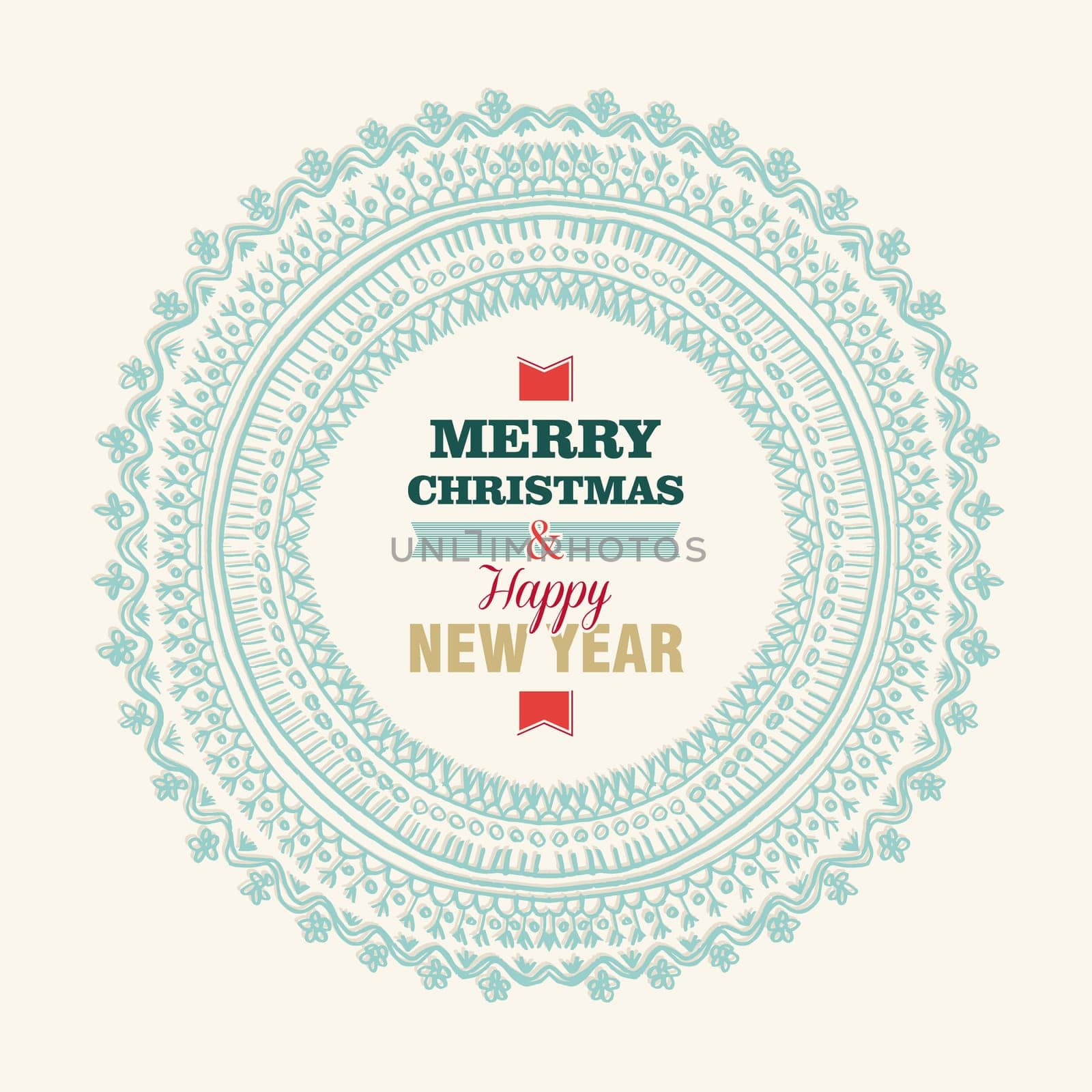 Vintage Christmas text and circle embroidery composition. EPS10 vector file organized in layers for easy editing.
