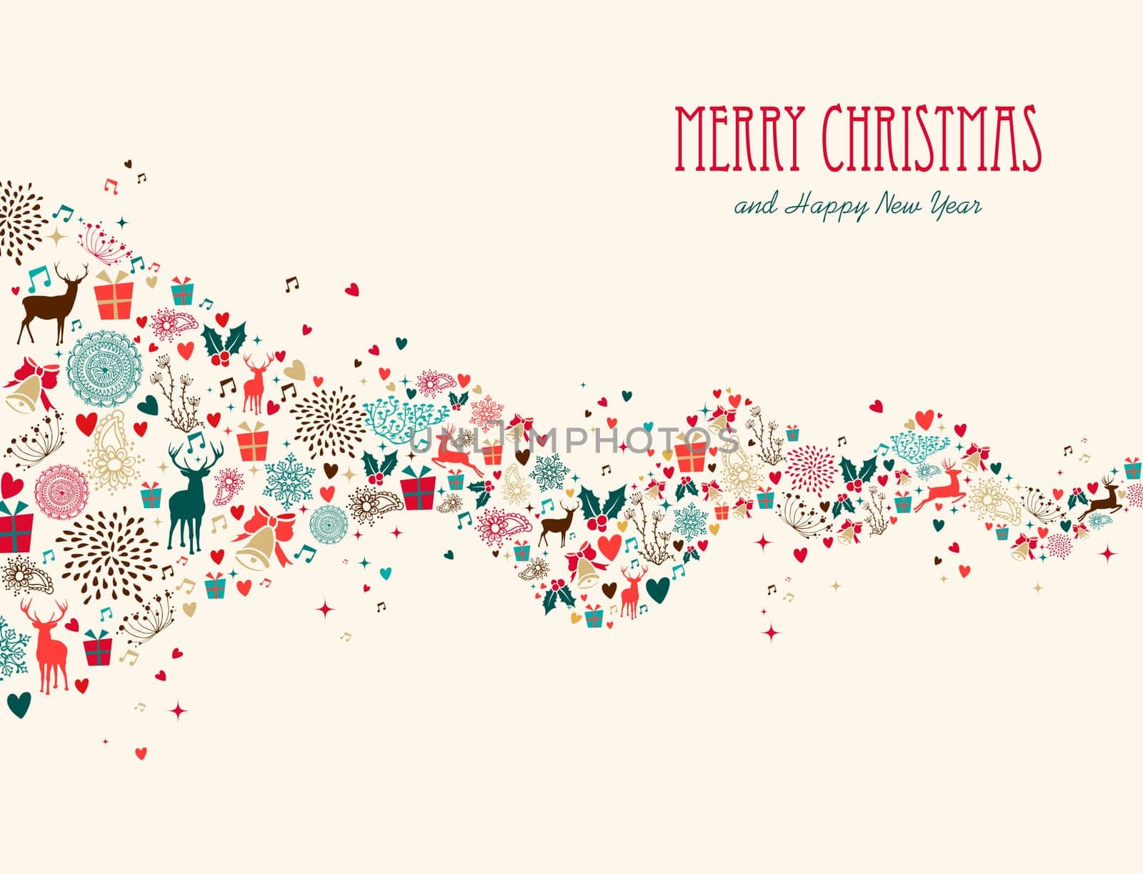 Merry Christmas and Happy New Year colorful elements splash illustration. EPS10 vector file organized in layers for easy editing.